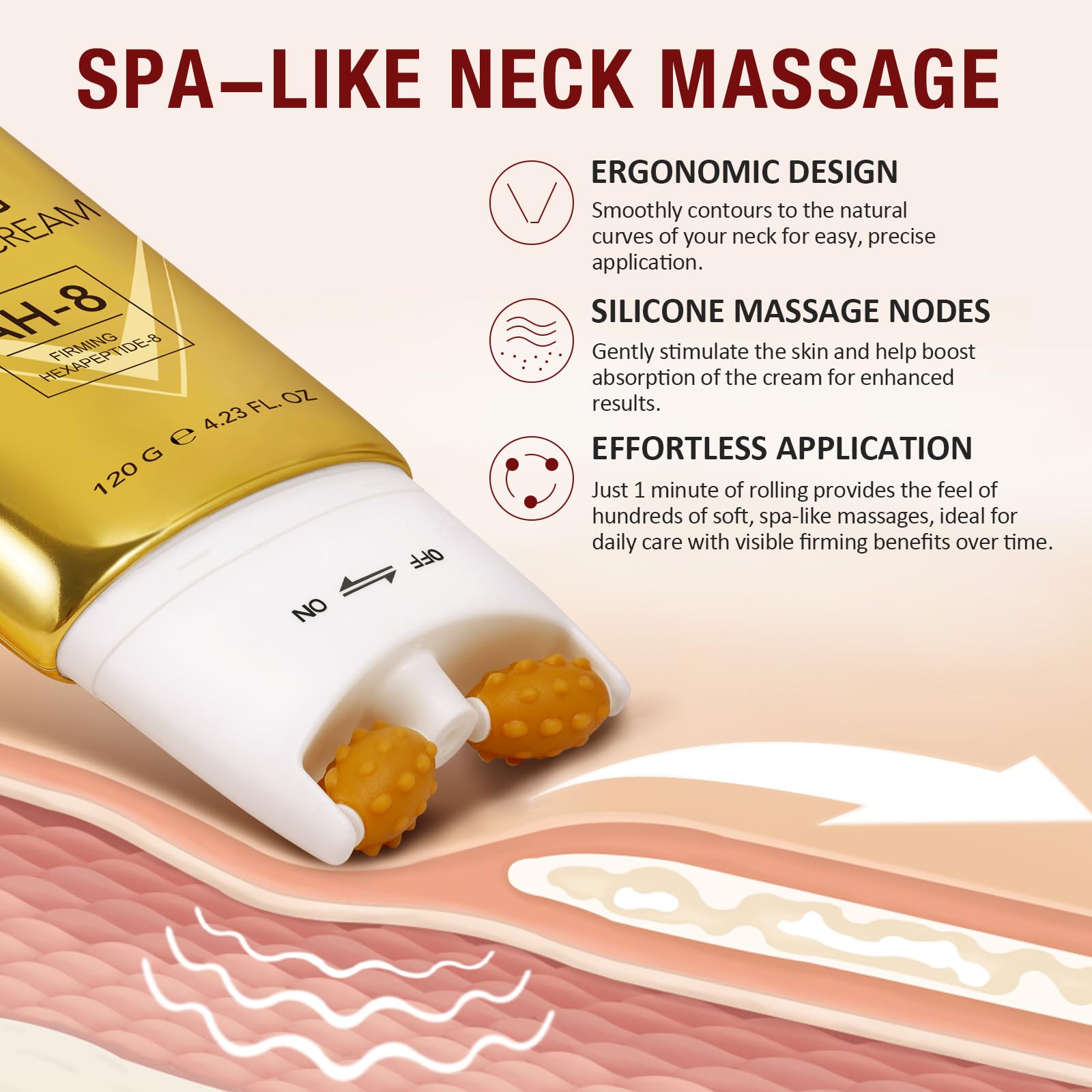 AH8 crème cou texture légère qui pénètre rapidement pour une peau lisse.