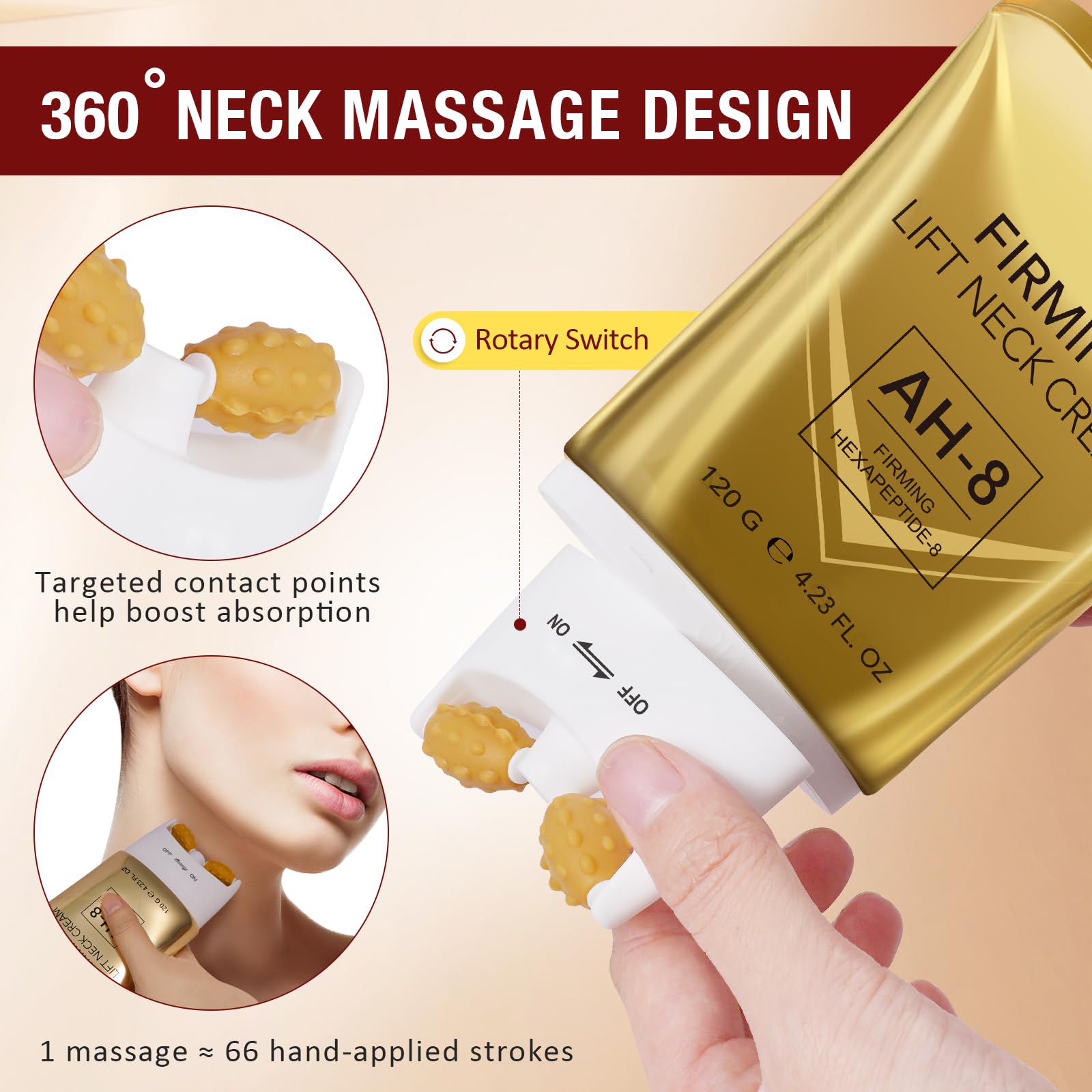 BKKTfBWK AH8 Crème Cou application mains facilitée pour lisser les contours du cou.