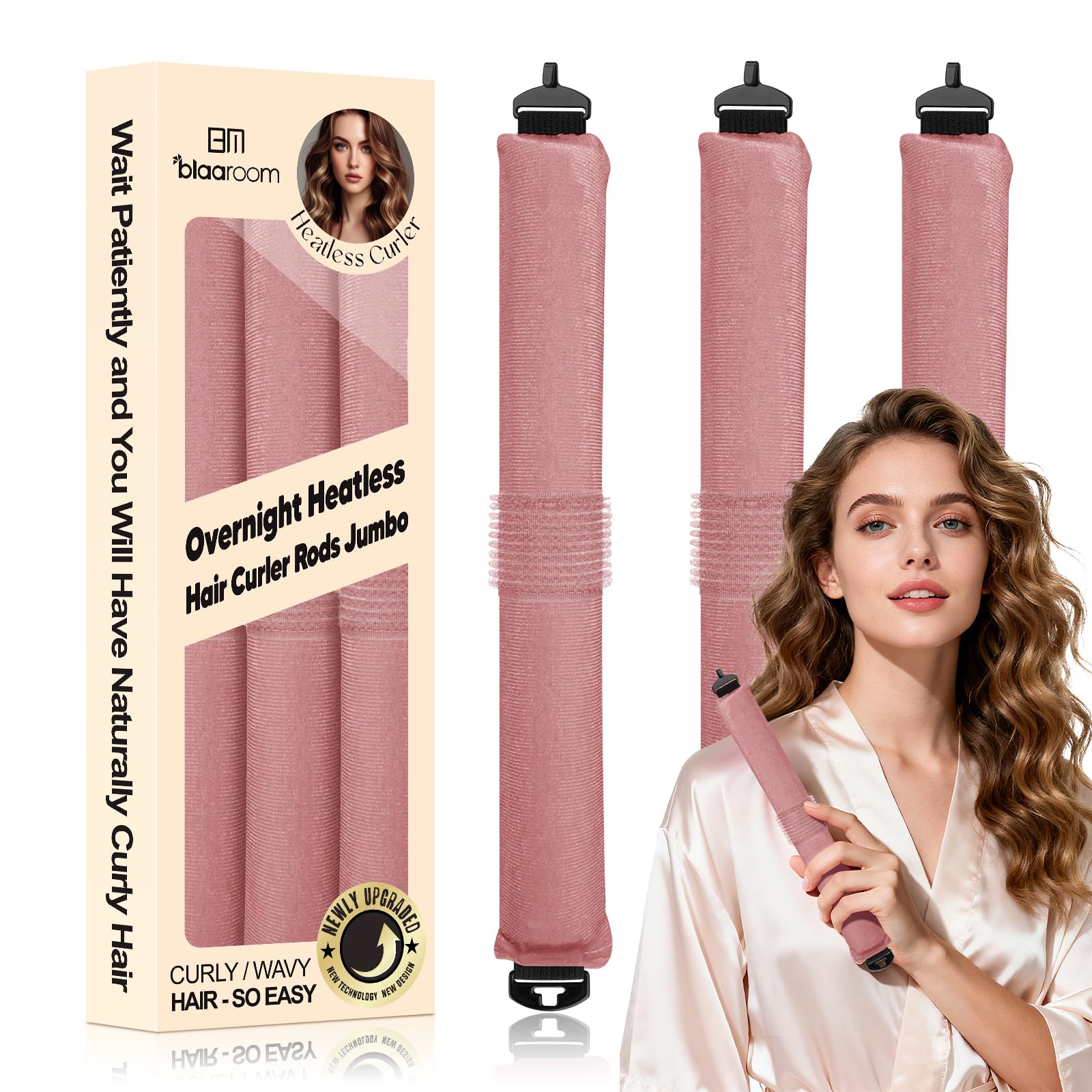 BLAAROOM rouleaux satin nuit rose foncé pour boucles sans chaleur.