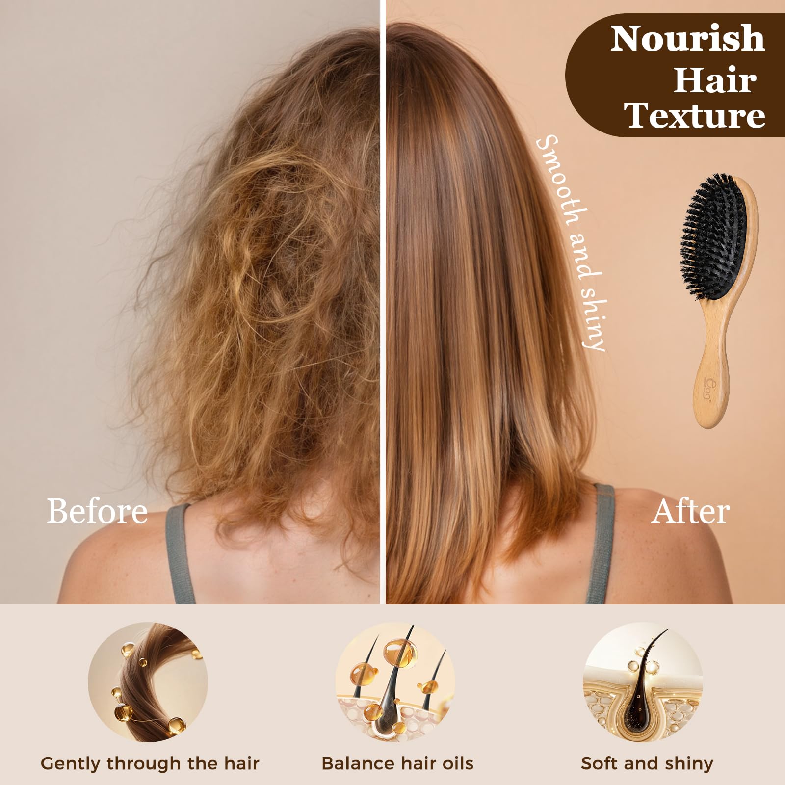 La brosse BLACK EGG apporte brillance et texture aux cheveux.