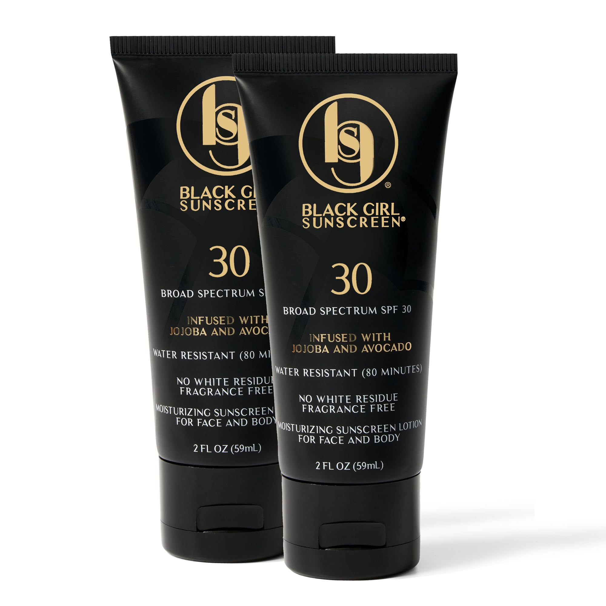Bouteille BLACK GIRL SUNSCREEN 2oz SPF30 pour visage et corps, protection légère.