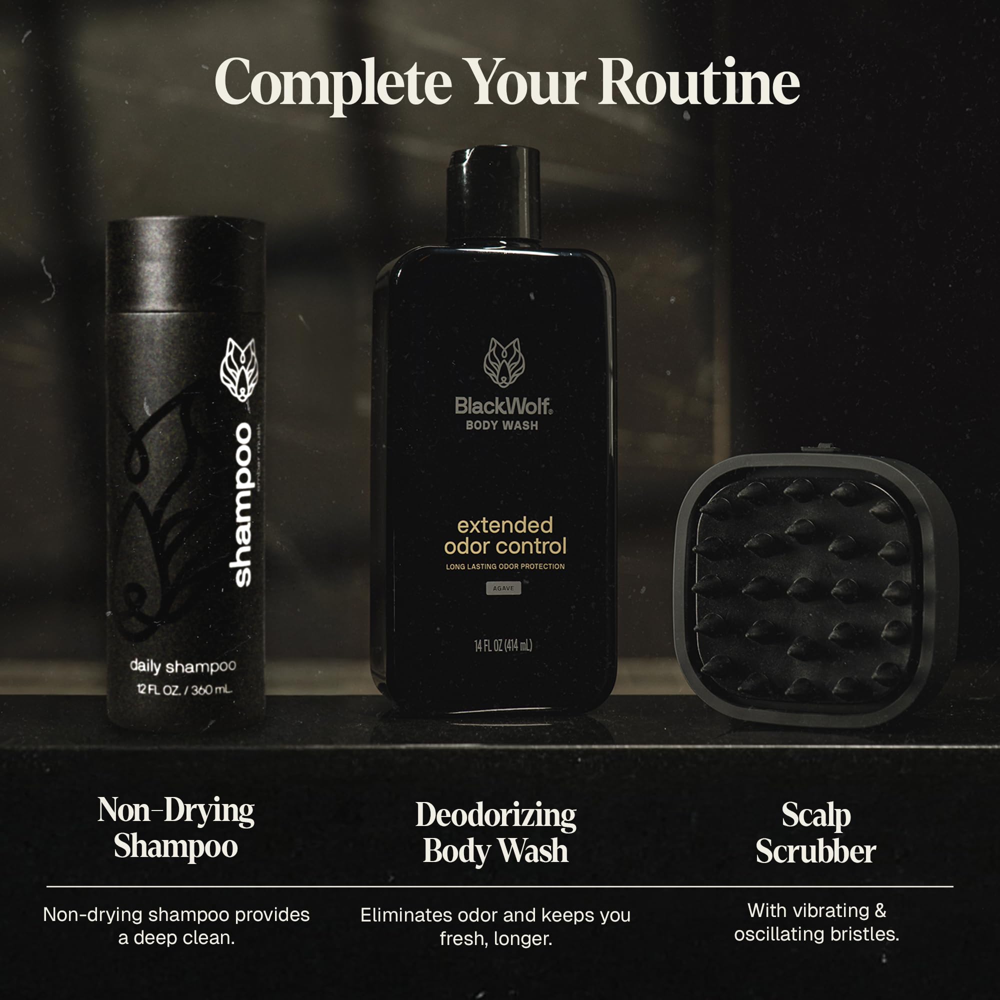 Emballage du conditionneur Black Wolf, affichage clair et pratique.