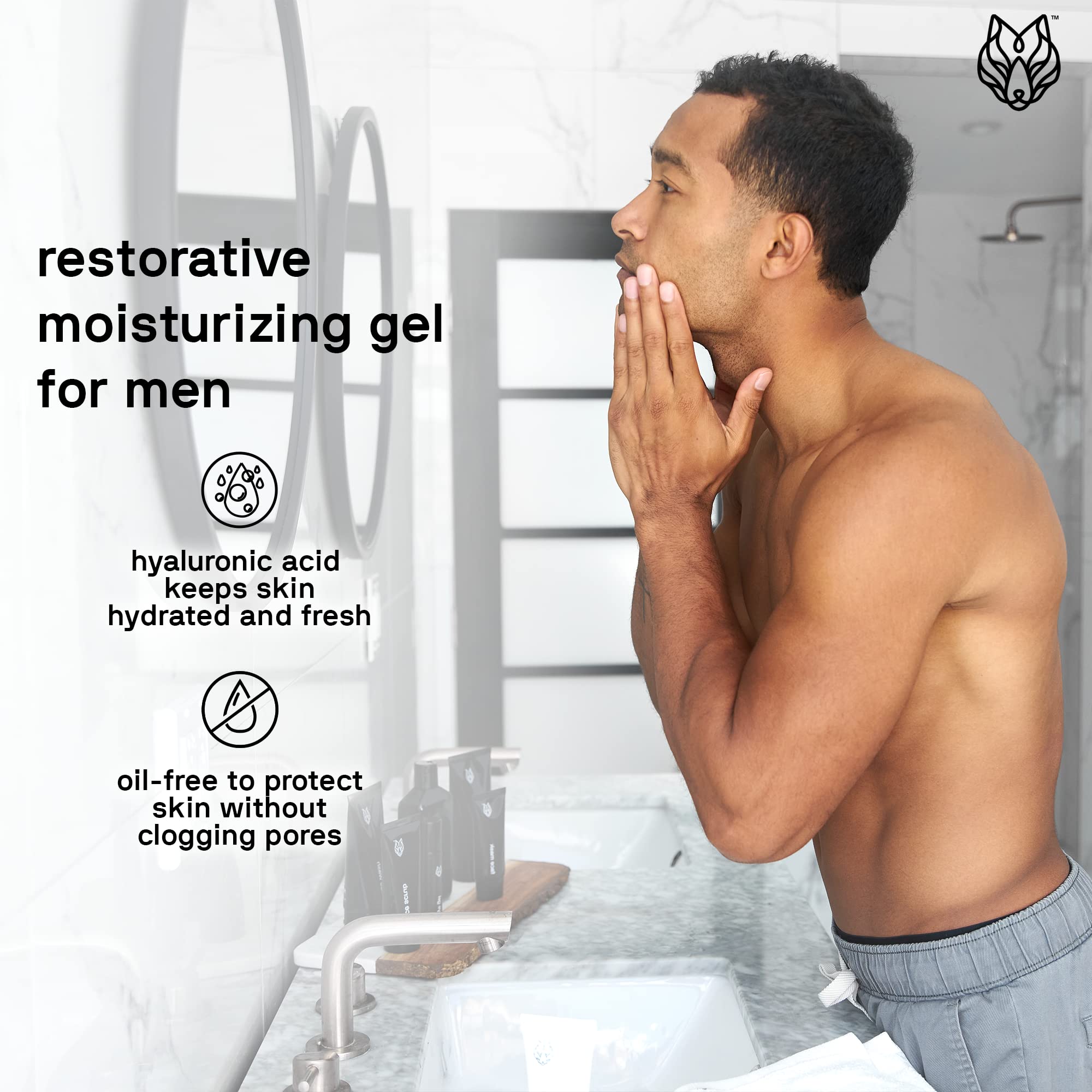 Black Wolf avec acide hyaluronique et aloe, hydratation durable.