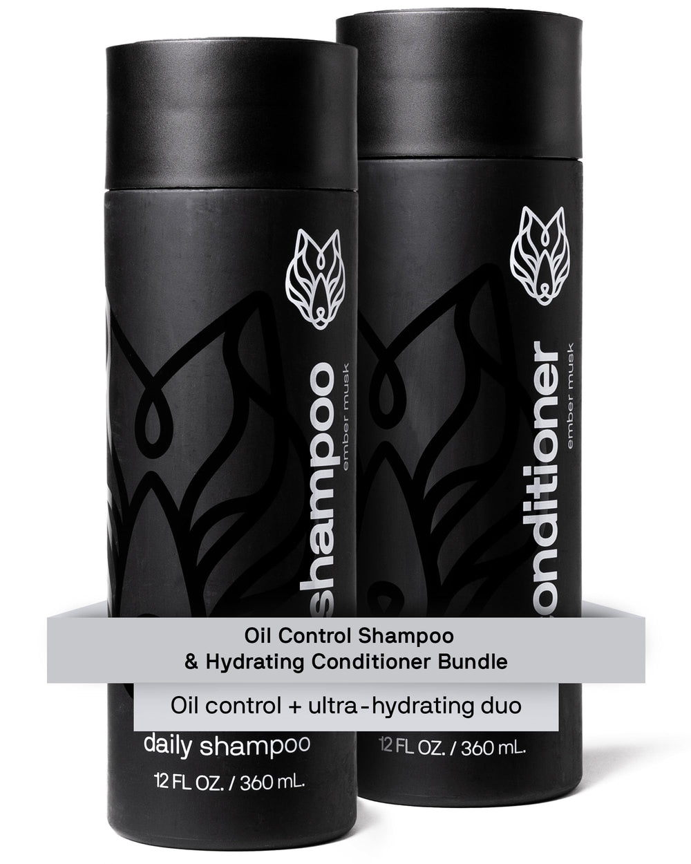Shampoing Black Wolf pour hommes, bouteille affichant le contrôle de l’huile.