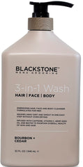 Blackstone 3-en-1: bouteille Bourbon Cedar, nettoie cheveux, visage et corps en douceur.