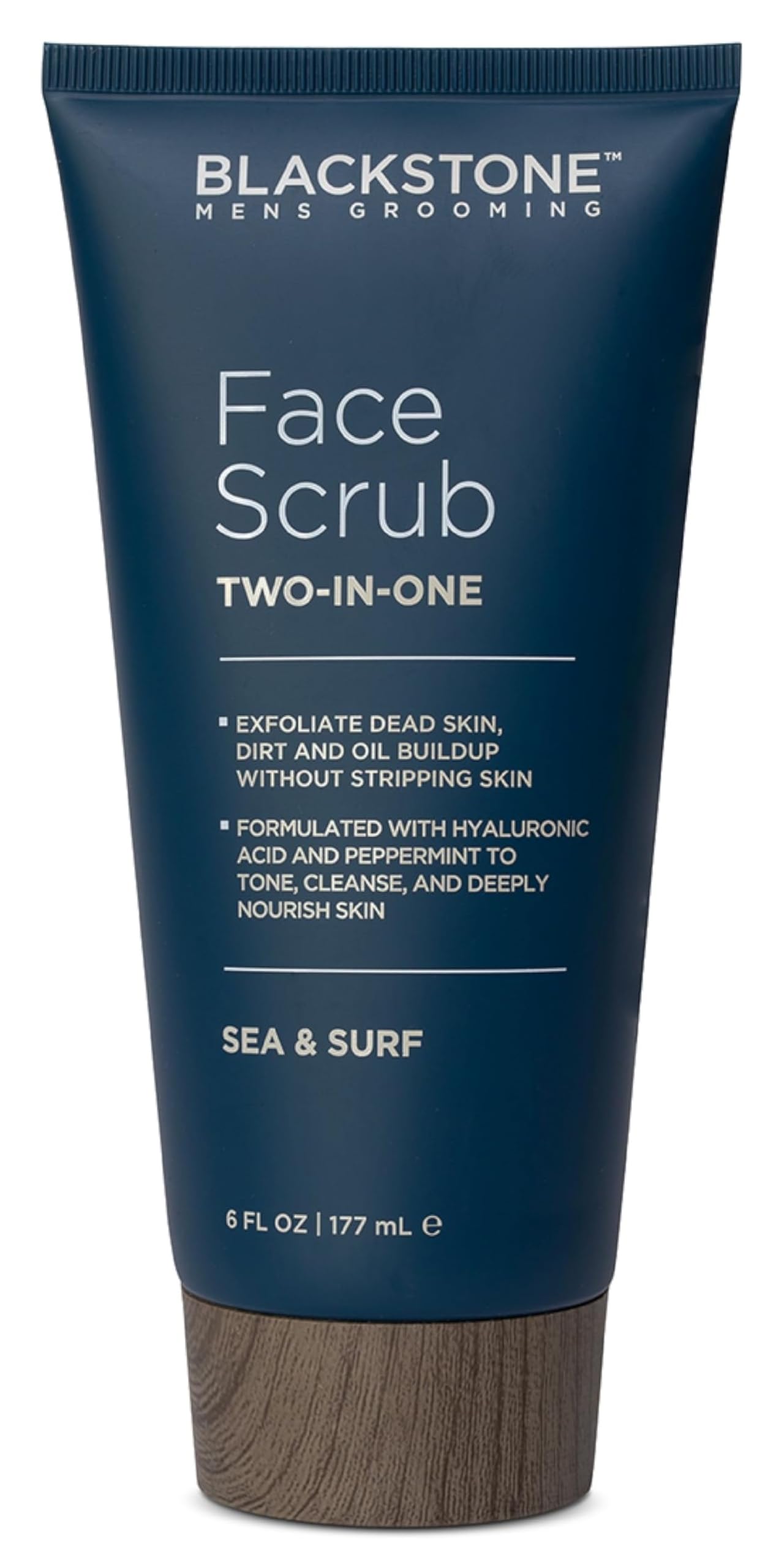 Gommage visage Blackstone 2-en-1 menthe et acide hyaluronique, nettoyage revitalisant.