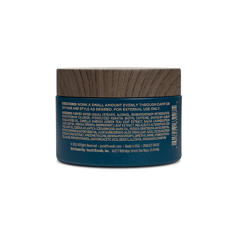 Blackstone pomade provides texture for natural, non-greasy styling.