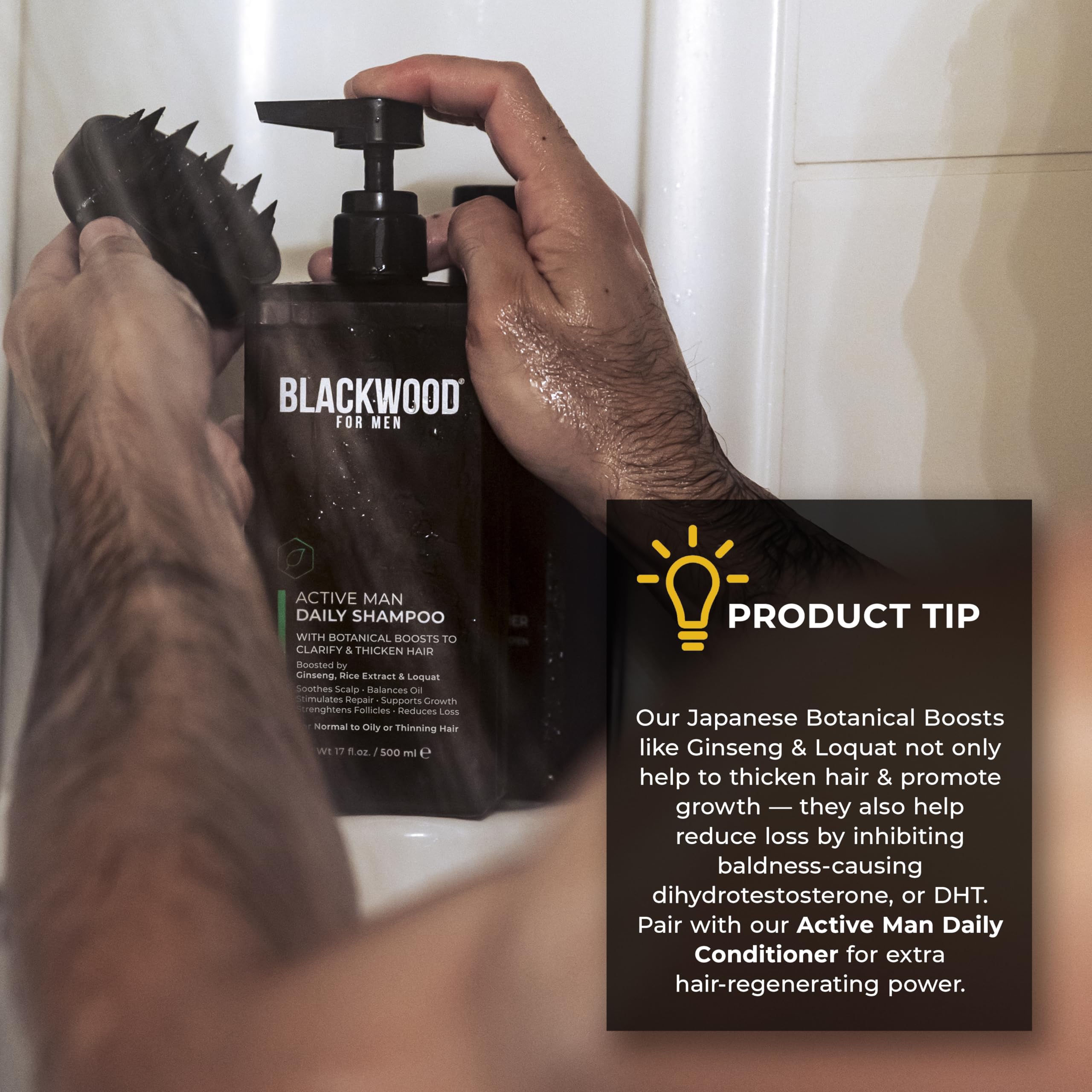 Utilisation après l’entraînement avec ce shampooing anti-sueur et clarifiant.
