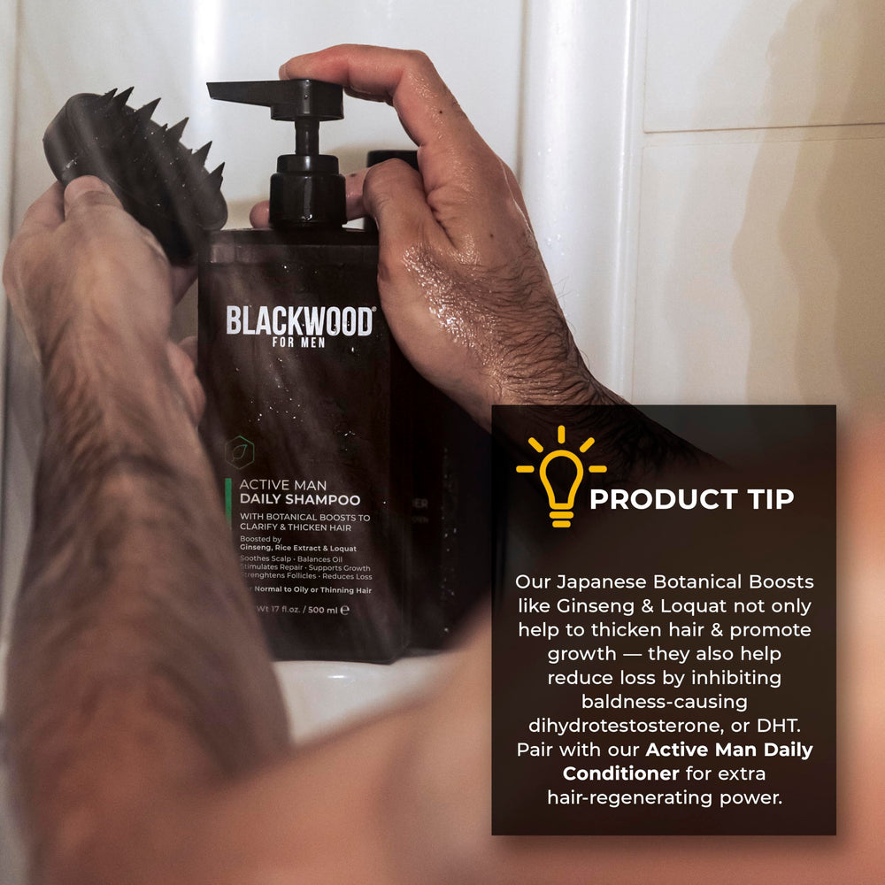 Utilisation après l’entraînement avec ce shampooing anti-sueur et clarifiant.