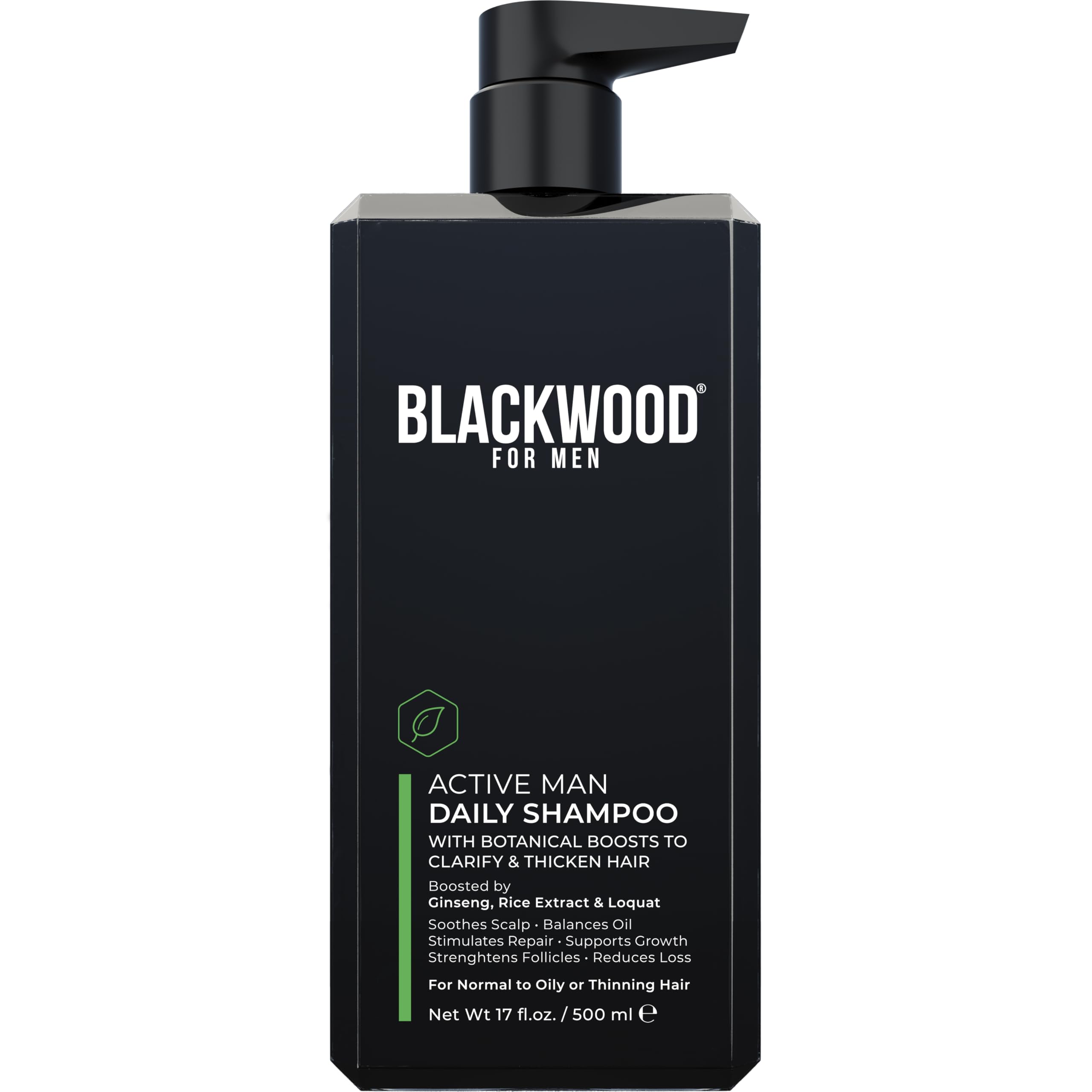 Bouteille du shampooing Blackwood For Men Active Man Daily Shampoo pour soins capillaires masculins.