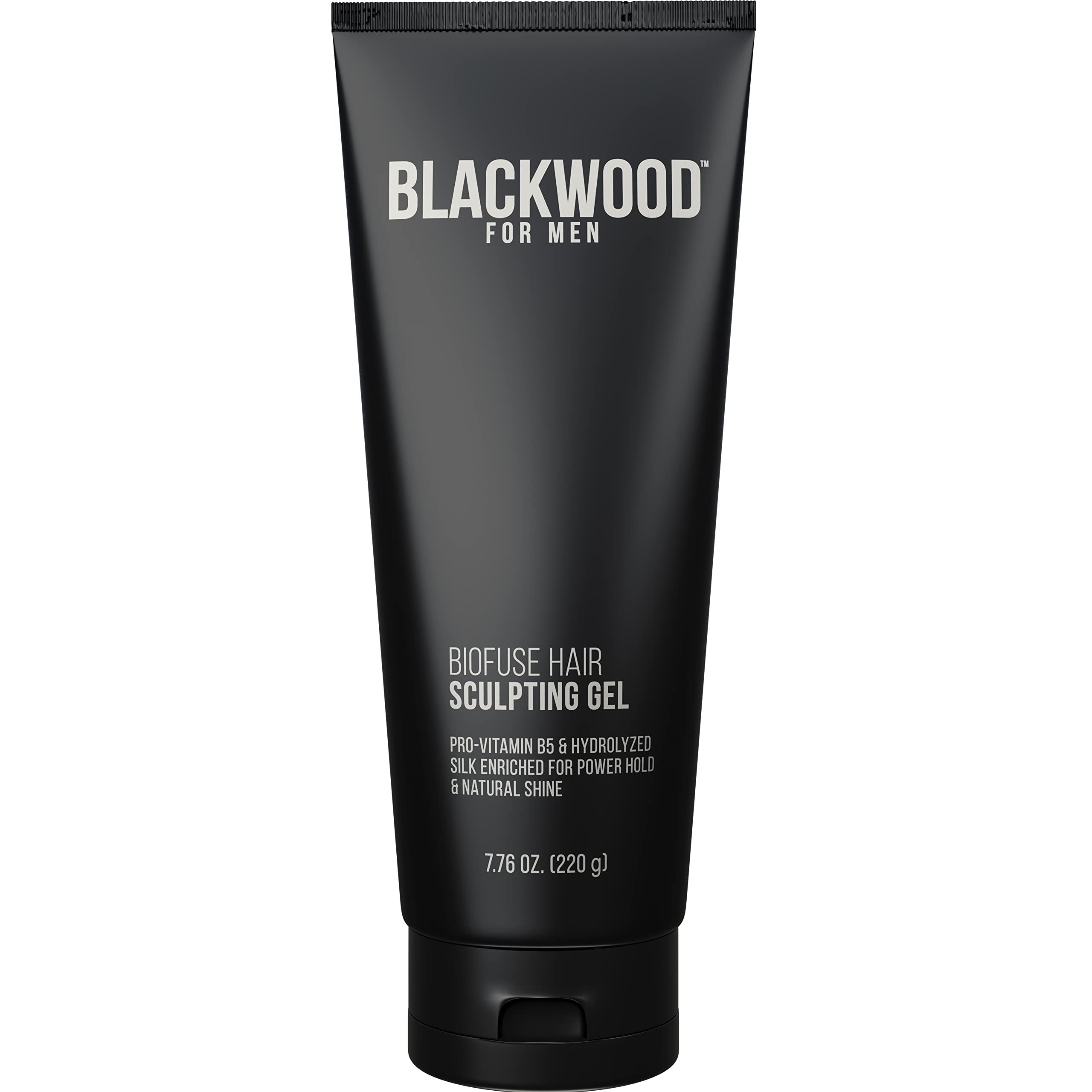 Gel BioFuse Blackwood For Men dans sa bouteille, tenue légère et durable.