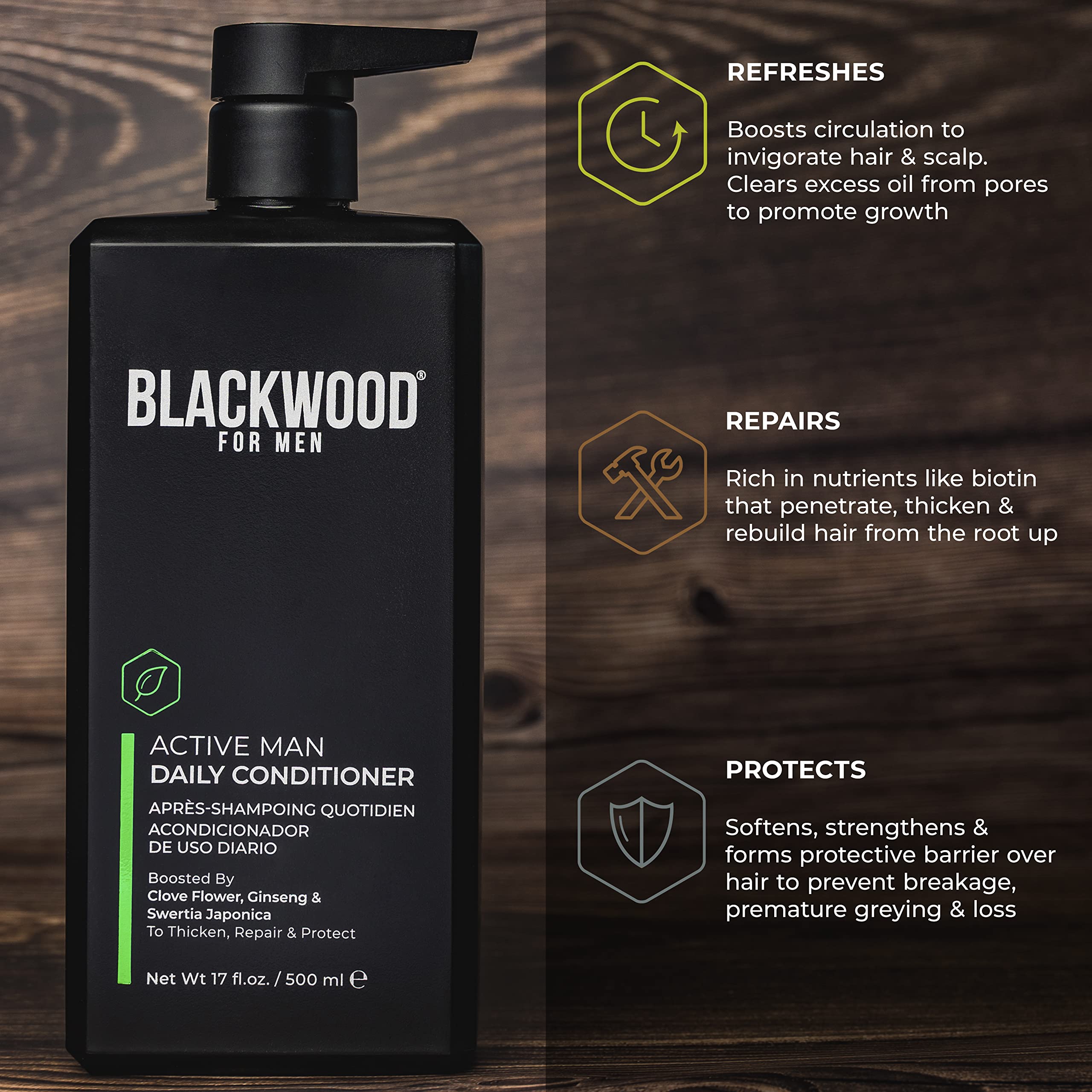 Contrôle des pellicules avec Blackwood For Men et soulagement des irritations.