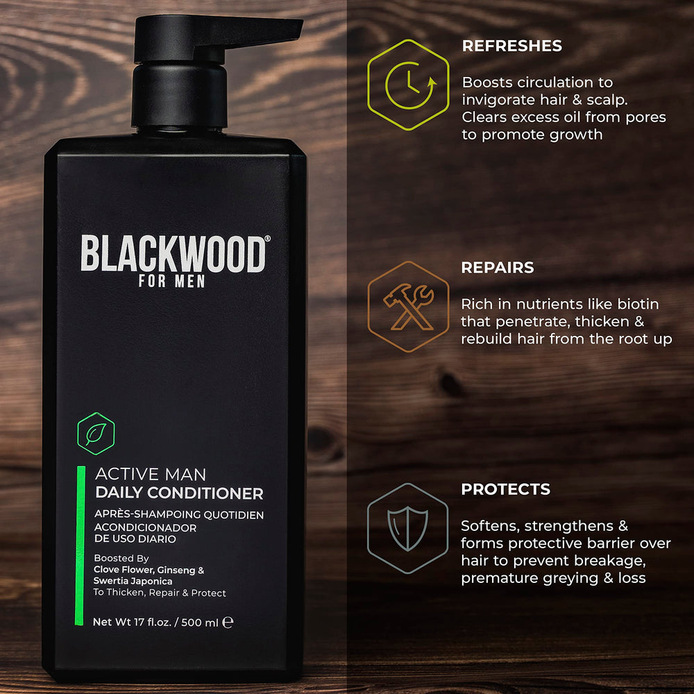 Contrôle des pellicules avec Blackwood For Men et soulagement des irritations.