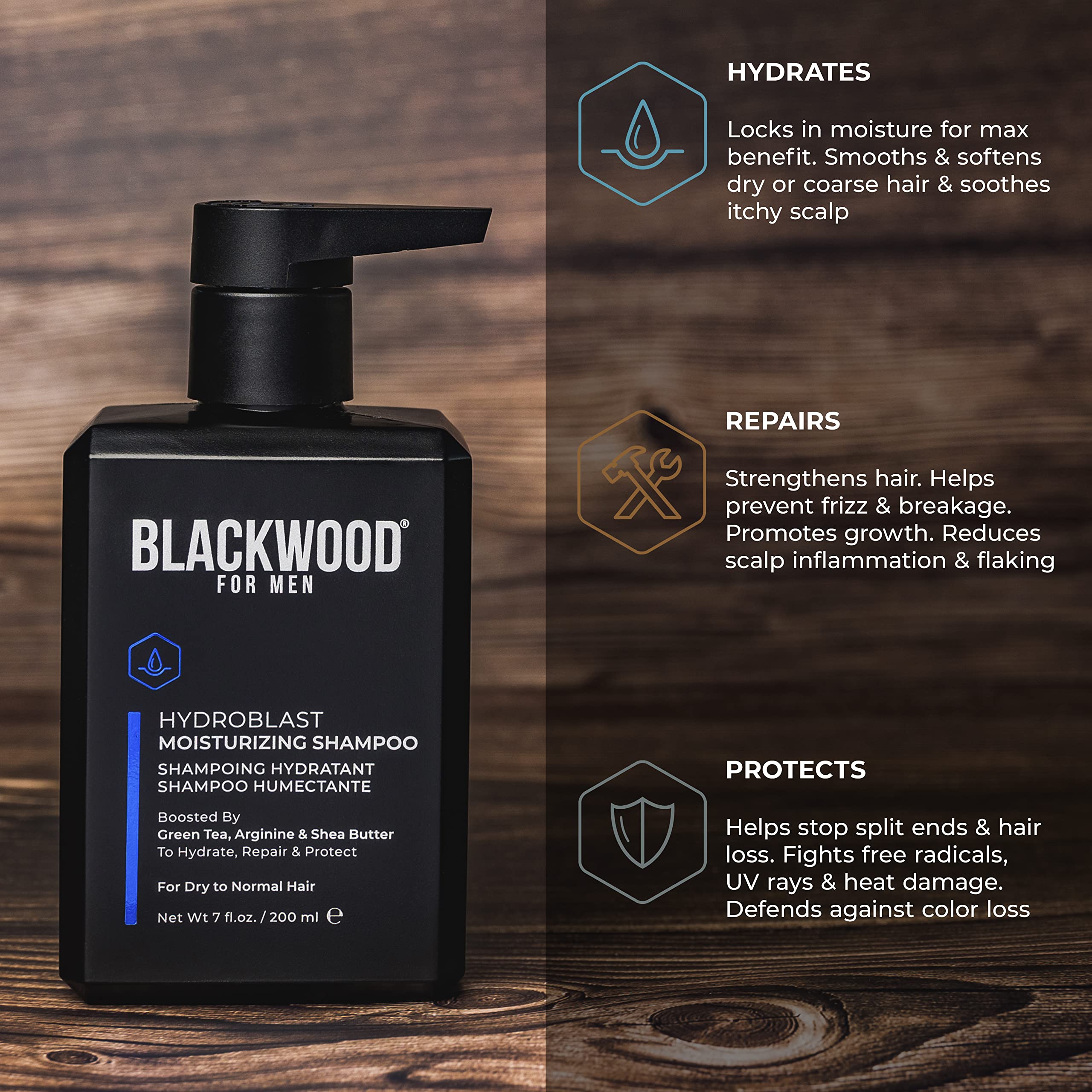 Blackwood For Men Hydroblast – format voyage de 207 ml idéal pour les déplacements.
