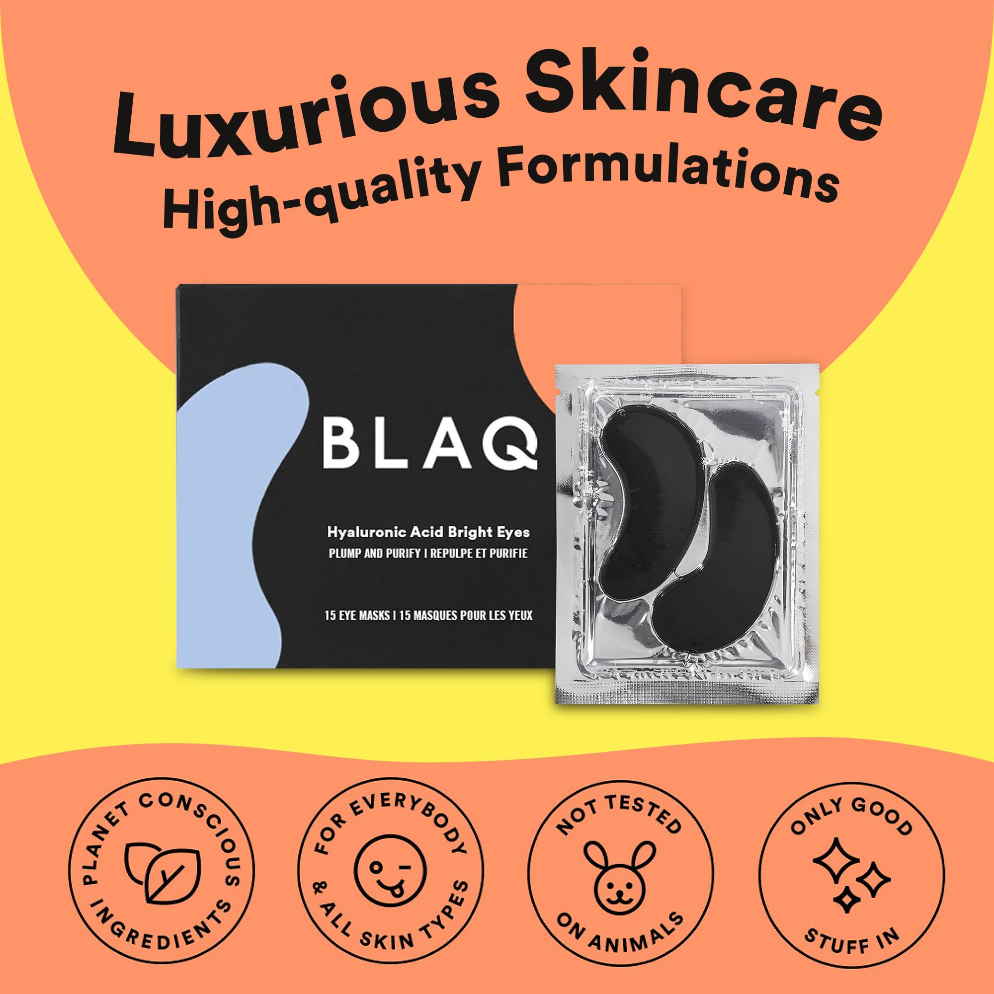 Formulation végane et sans cruauté des patchs yeux BLAQ