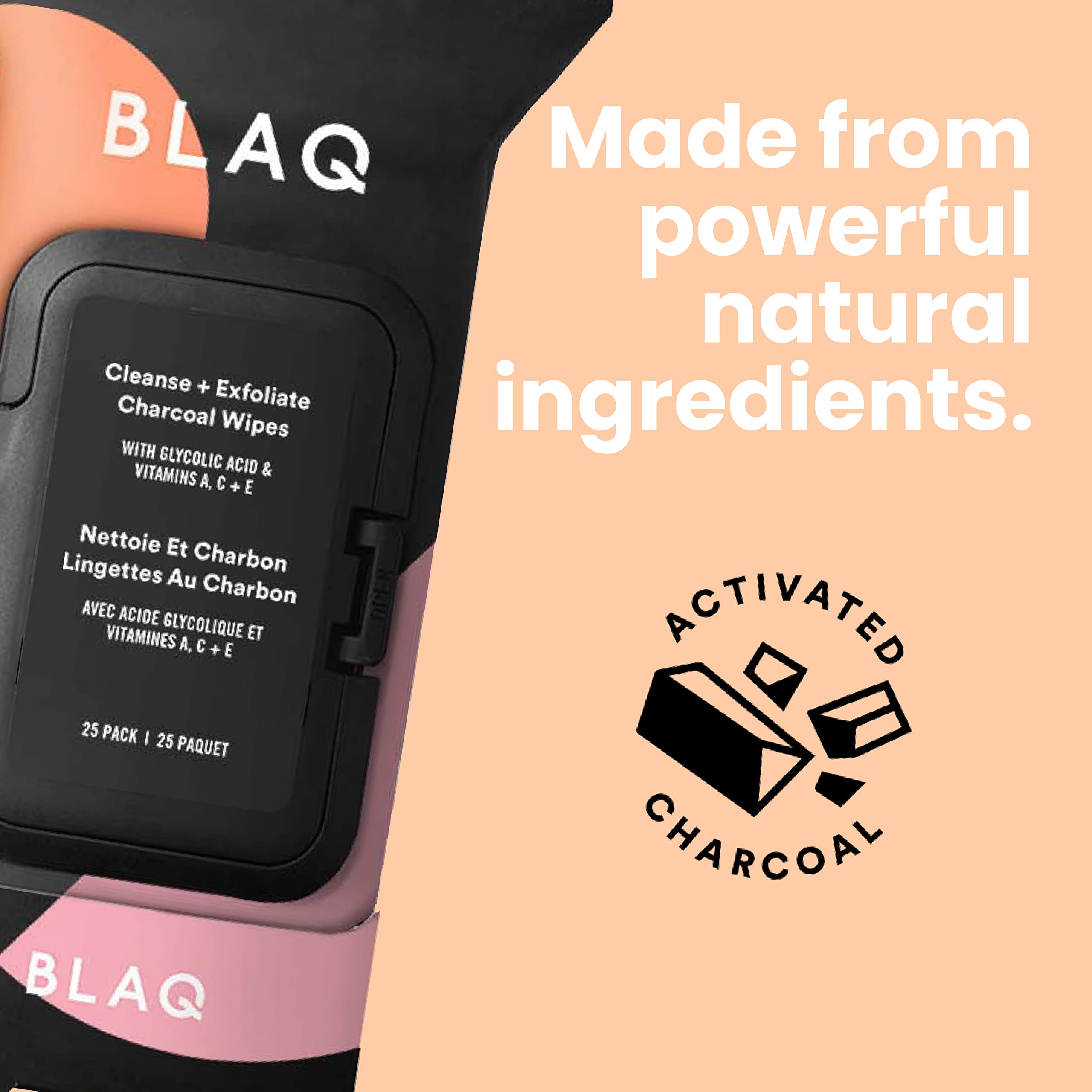 BLAQ Lingettes Charbon Actif – côté texturé pour exfoliation légère.