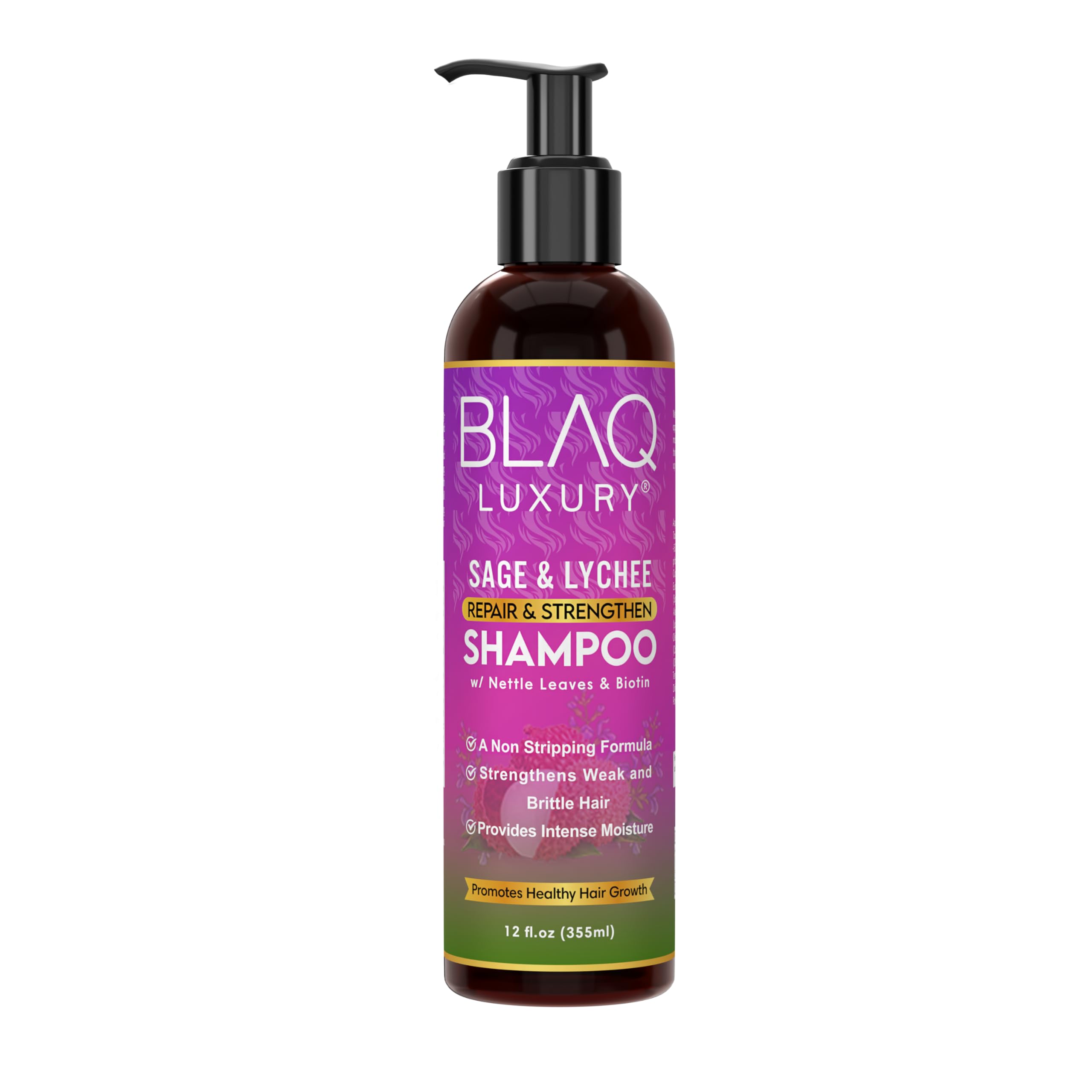 Blaq Luxury Sage & Lychee: bouteille élégante facilitant le démêlage quotidien.