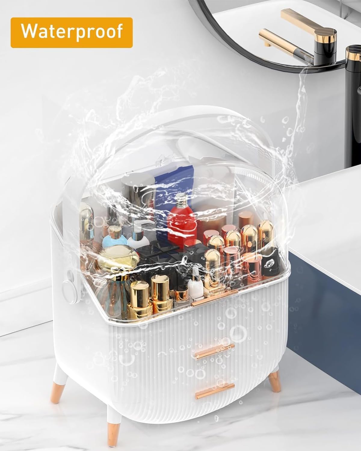 Bleutty design blanc chic apportant une touche élégante à votre coiffeuse