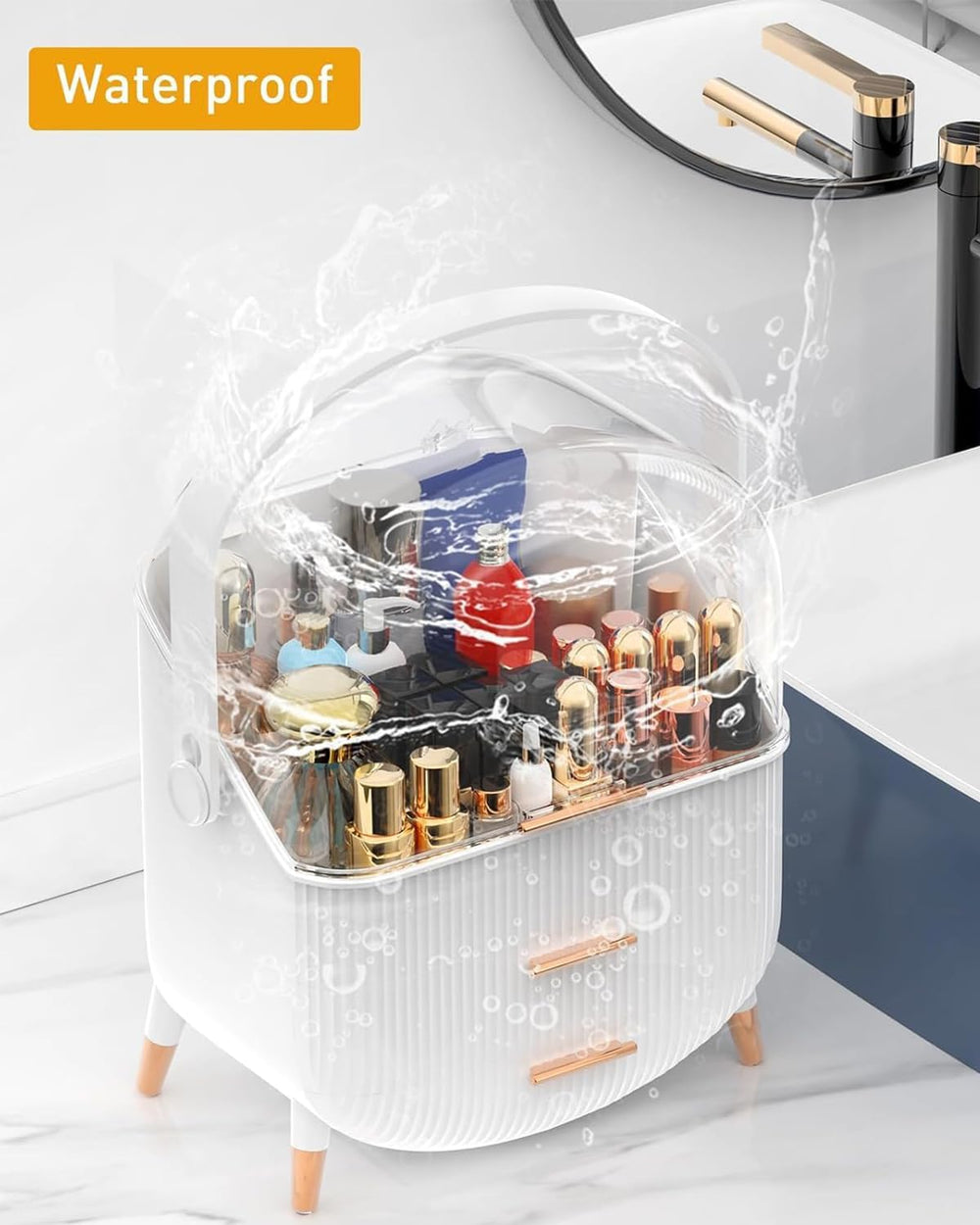 Bleutty design blanc chic apportant une touche élégante à votre coiffeuse
