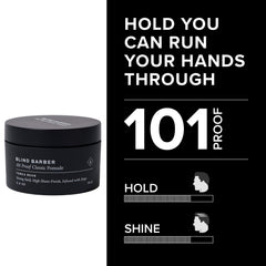 Blind Barber 101 Proof: main appliquant la pomade pour un look soigné.