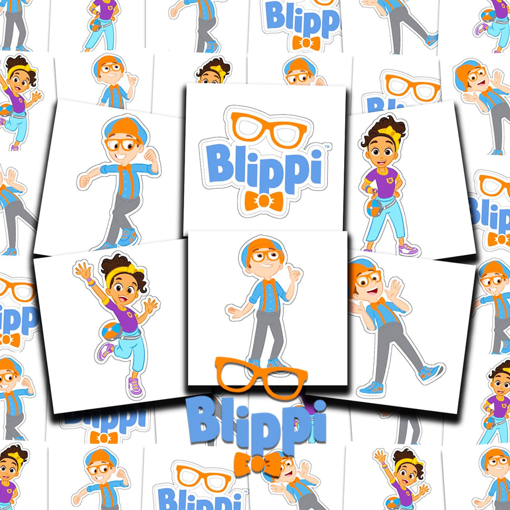 Blippi tatouages 2x2 pour enfants, application rapide et facile à retirer.