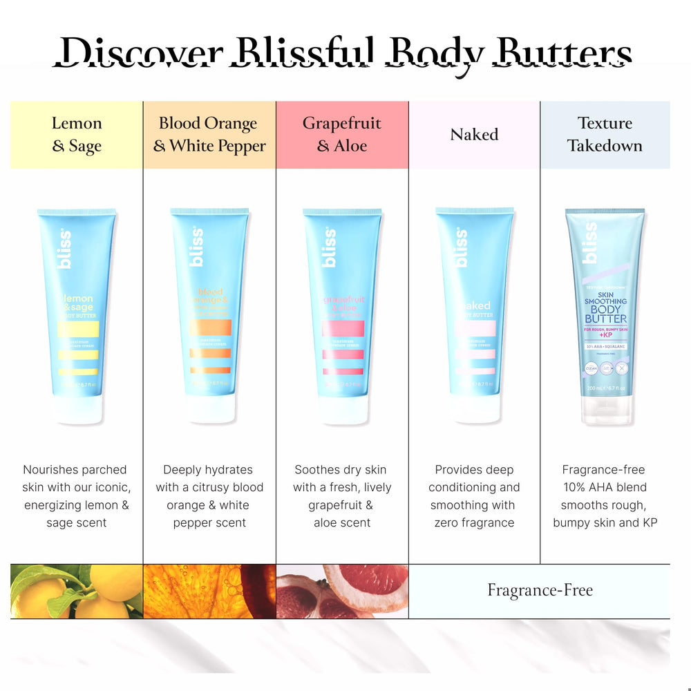 Routine quotidienne Bliss Naked, hydratant fiable pour toute la famille.