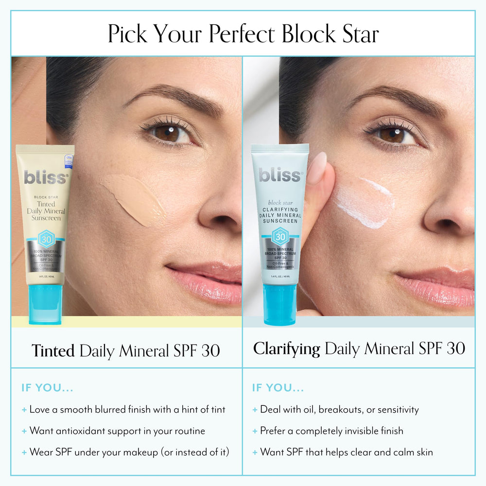 Bliss Block Star SPF30: réapplication recommandée toutes les 2 heures en extérieur