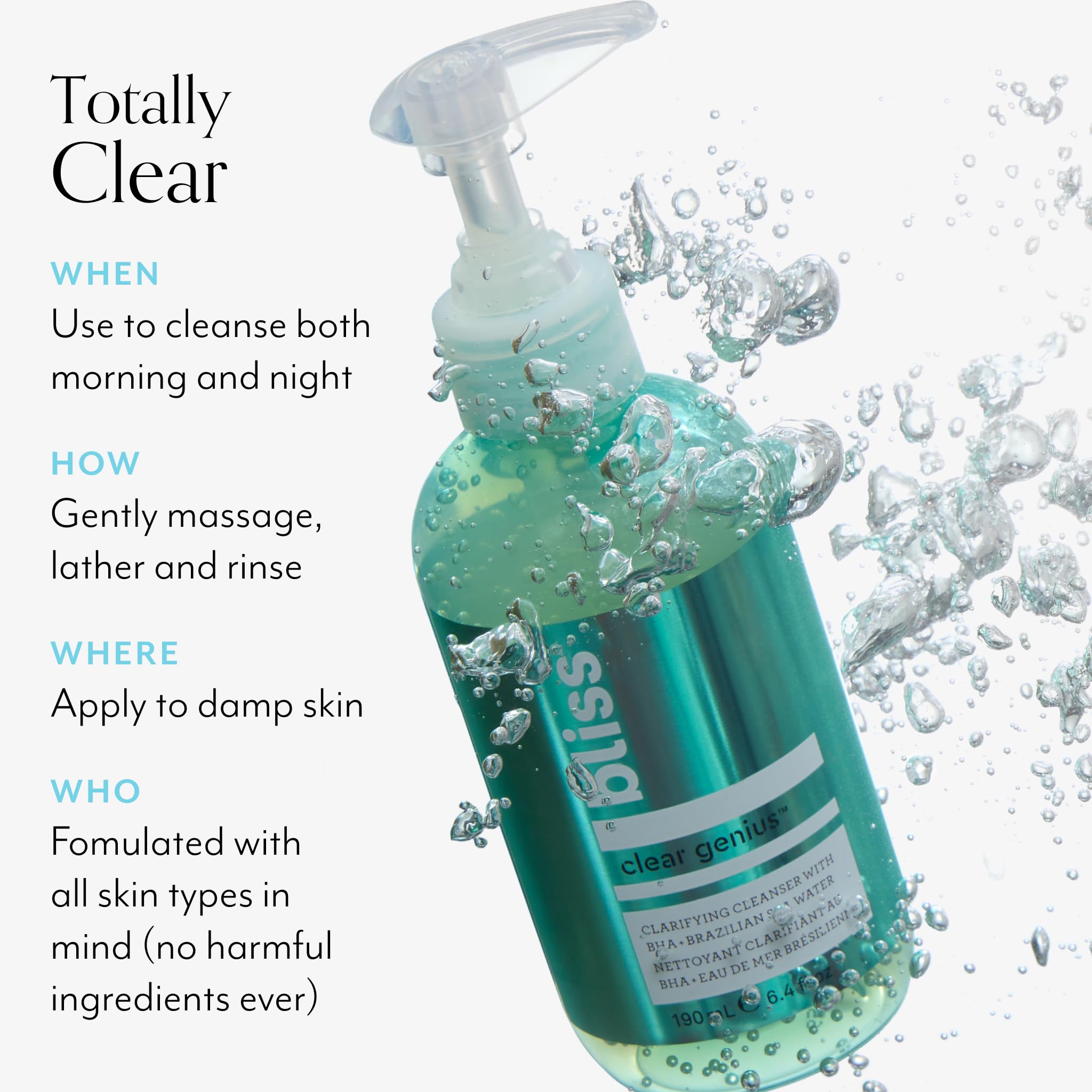 Bliss Clear Genius combine formule végan et sans cruauté pour votre routine.