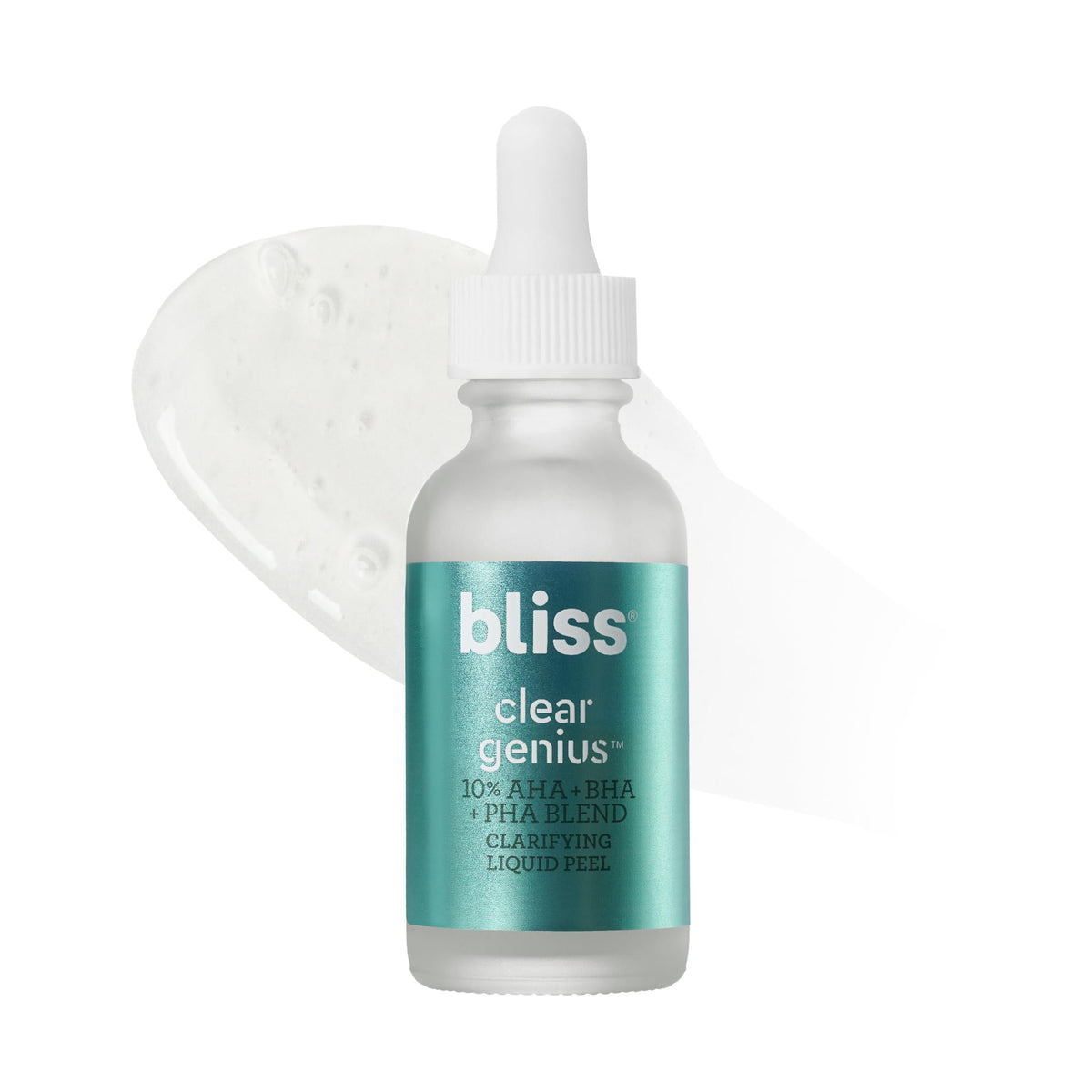 Bliss Clear Genius Peel : bouteille 1 oz prête pour la routine nocturne.