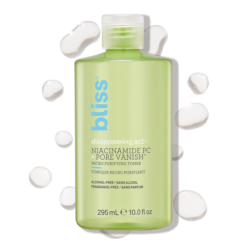 Tonique Bliss Disappearing Act – bouteille en gros plan purifiant et rafraîchissant