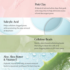 Bliss argile rose et acide salicylique visibles dans la routine de soin.
