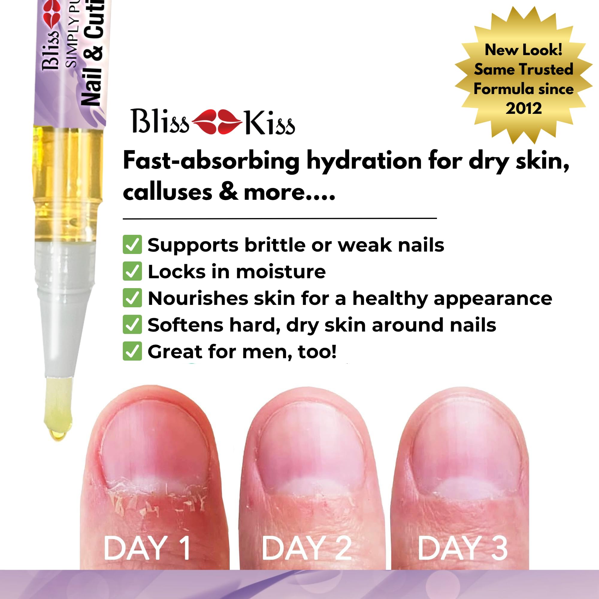Bliss Kiss huile jojoba vitamine E, nourrit les ongles et cuticules.