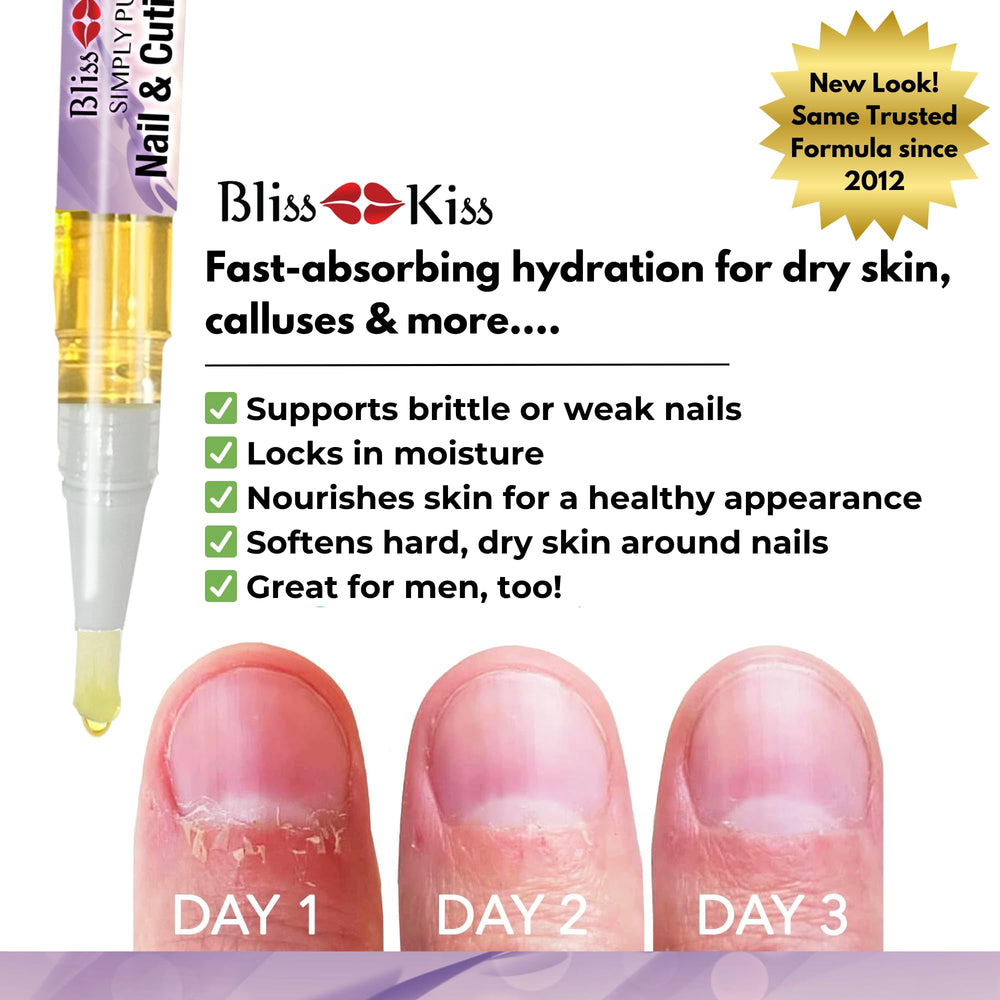 Bliss Kiss huile jojoba vitamine E, nourrit les ongles et cuticules.