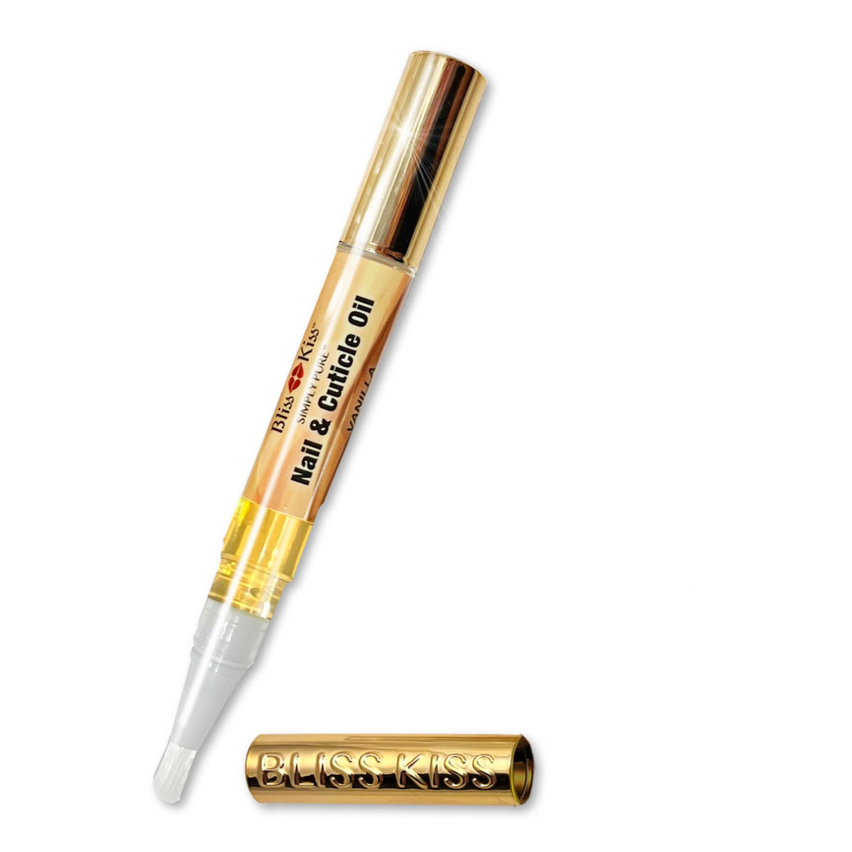 Bliss Kiss Simply Pure stylo huile ongles vanille en action hydrate cuticules