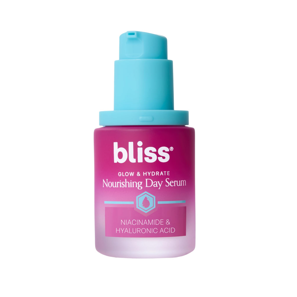 Sérum Bliss Éclat & Hydratation, bouteille montrant l'éclat et l'hydratation.