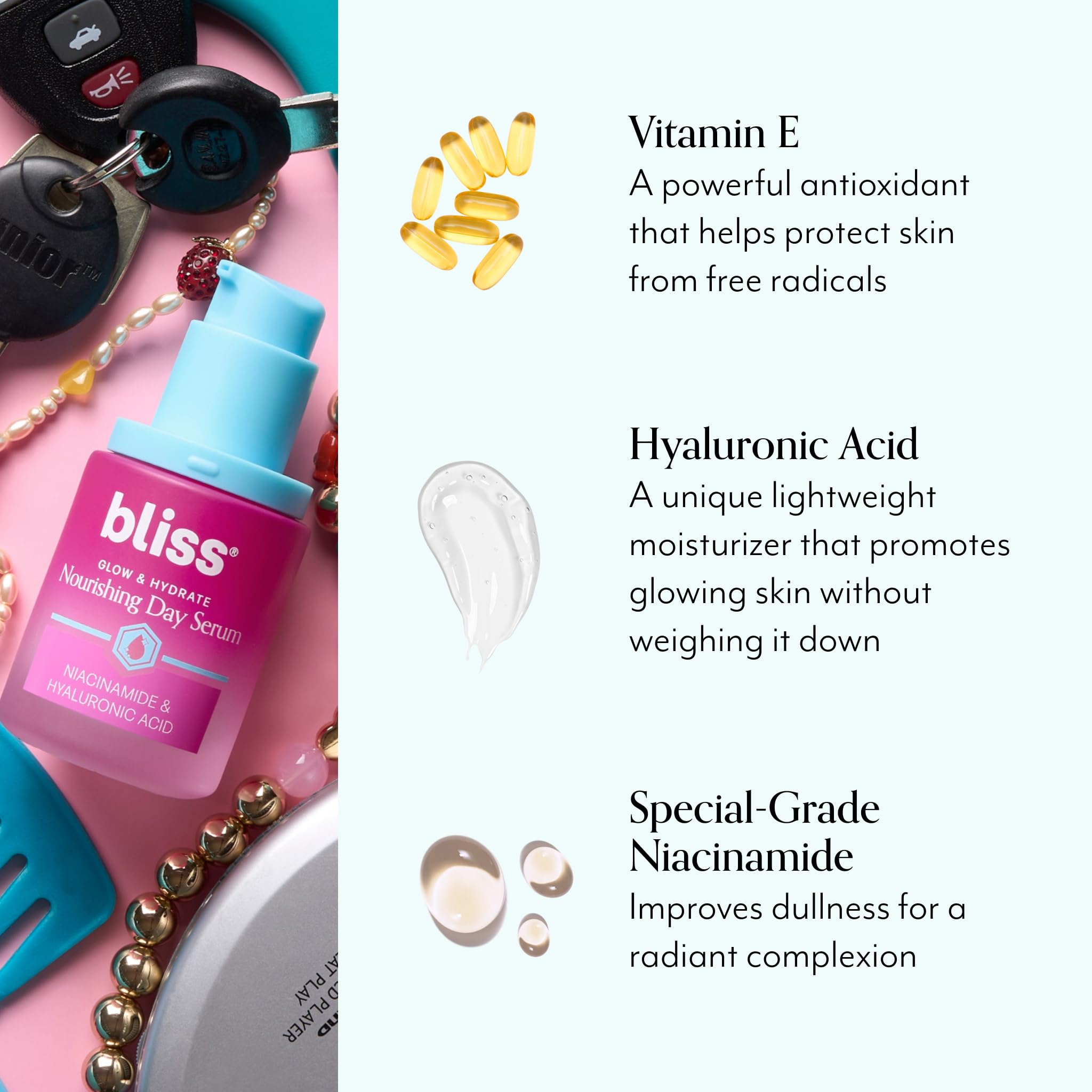Peau après utilisation du Sérum Bliss Éclat & Hydratation avec effet radiance.