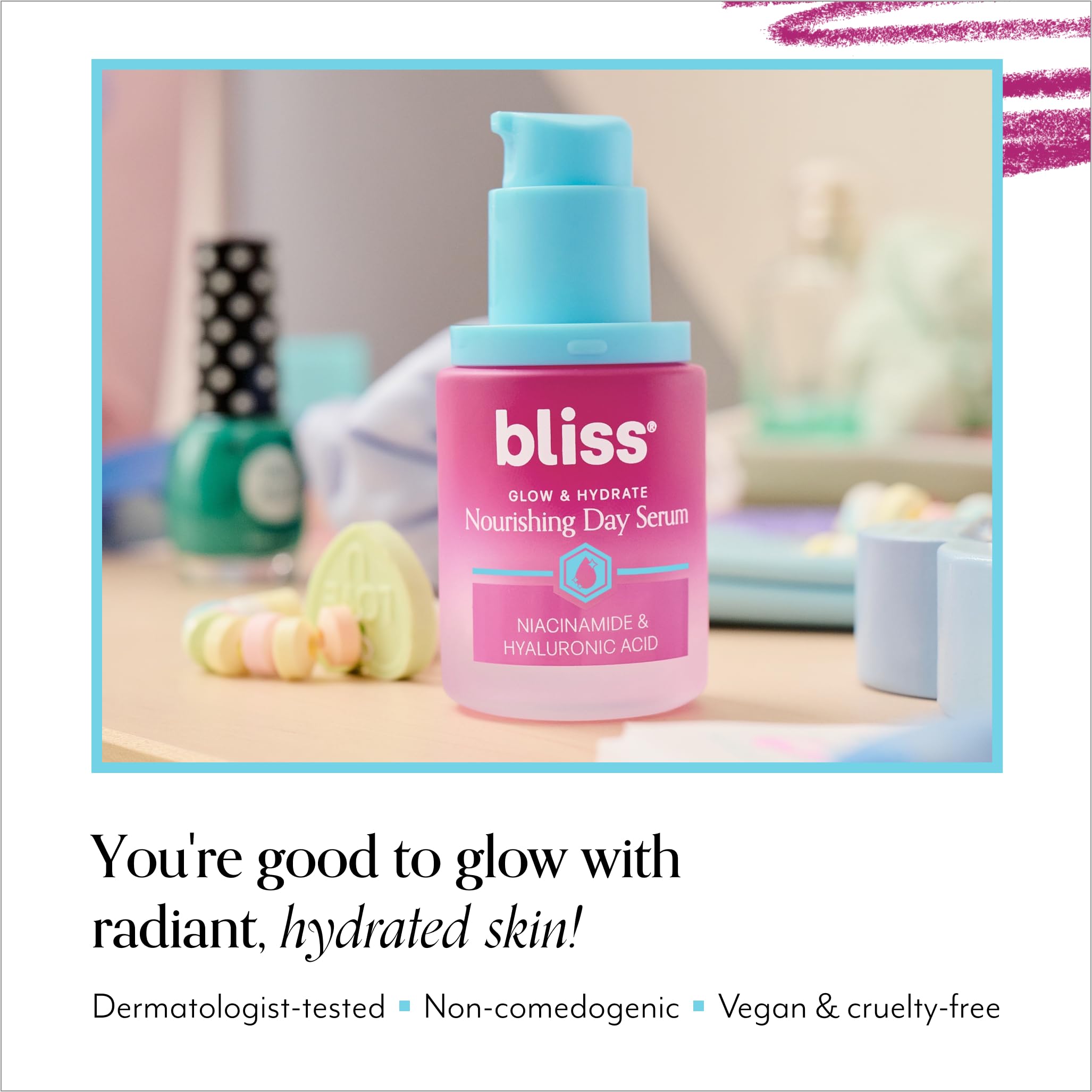 Vitamine E et antioxydants dans Bliss Éclat & Hydratation protègent la peau.