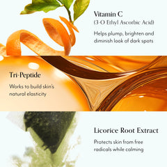 Sérum Bliss Vitamine C, flacon transparent et hydratation rapide pour peau nette.