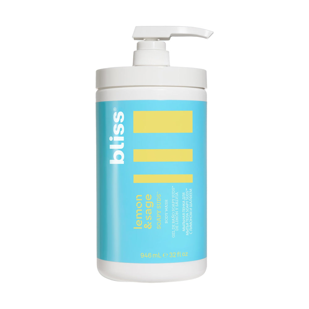 Bliss Soapy Suds bouteille Lemon-Sage, parfum énergisant pour la douche.