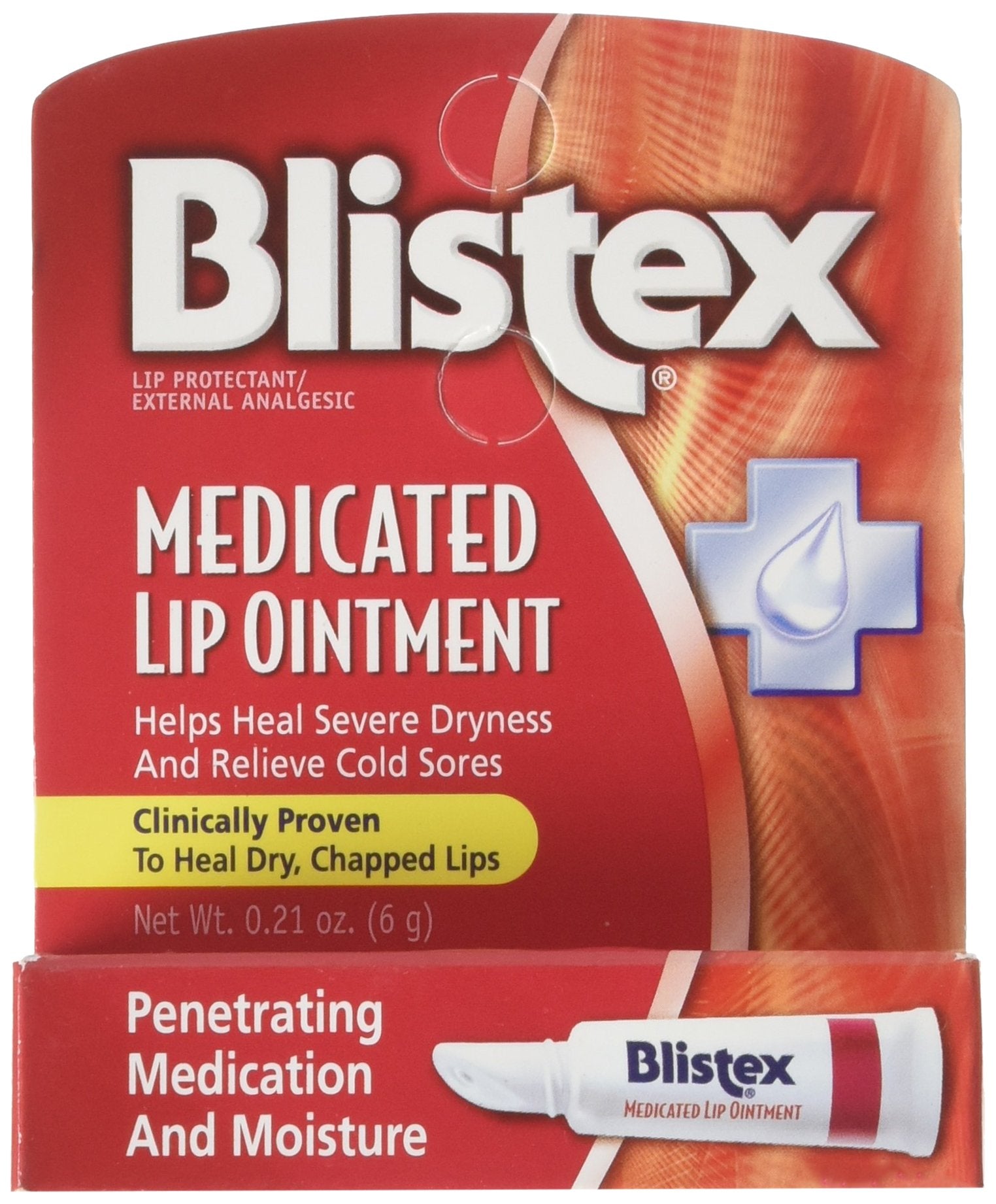 Blistex baume médicamenteux emballage visible pour hydrater les lèvres.