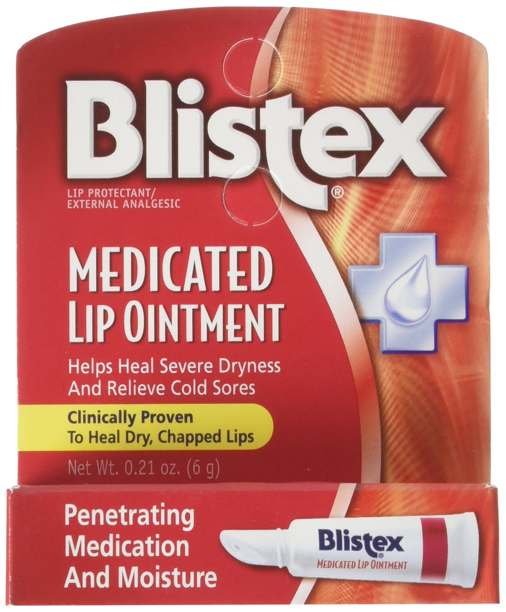 Blistex baume médicamenteux emballage visible pour hydrater les lèvres.