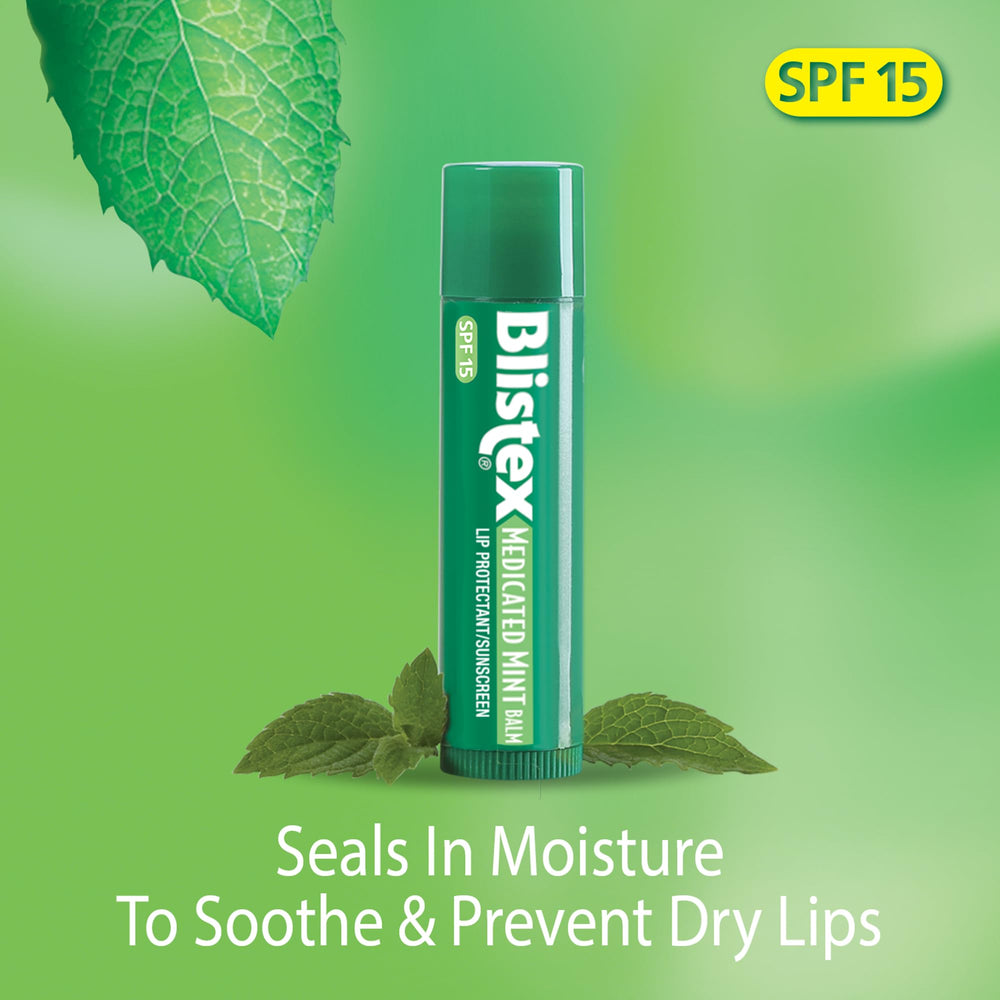 Blistex baume lèvres médicamenteux menthe — application facile pour soulager lèvres irritées.