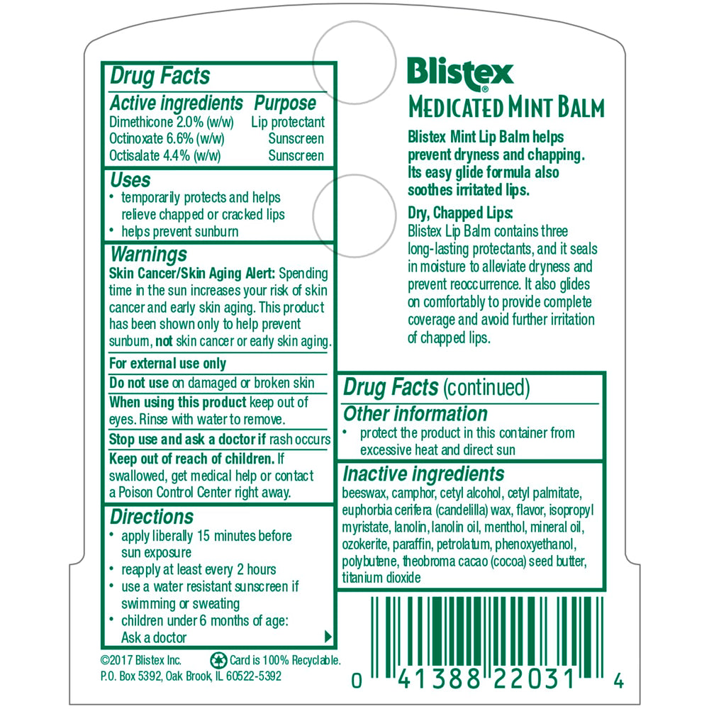 Blistex baume lèvres médicamenteux menthe — SPF 15 pour protéger du soleil.