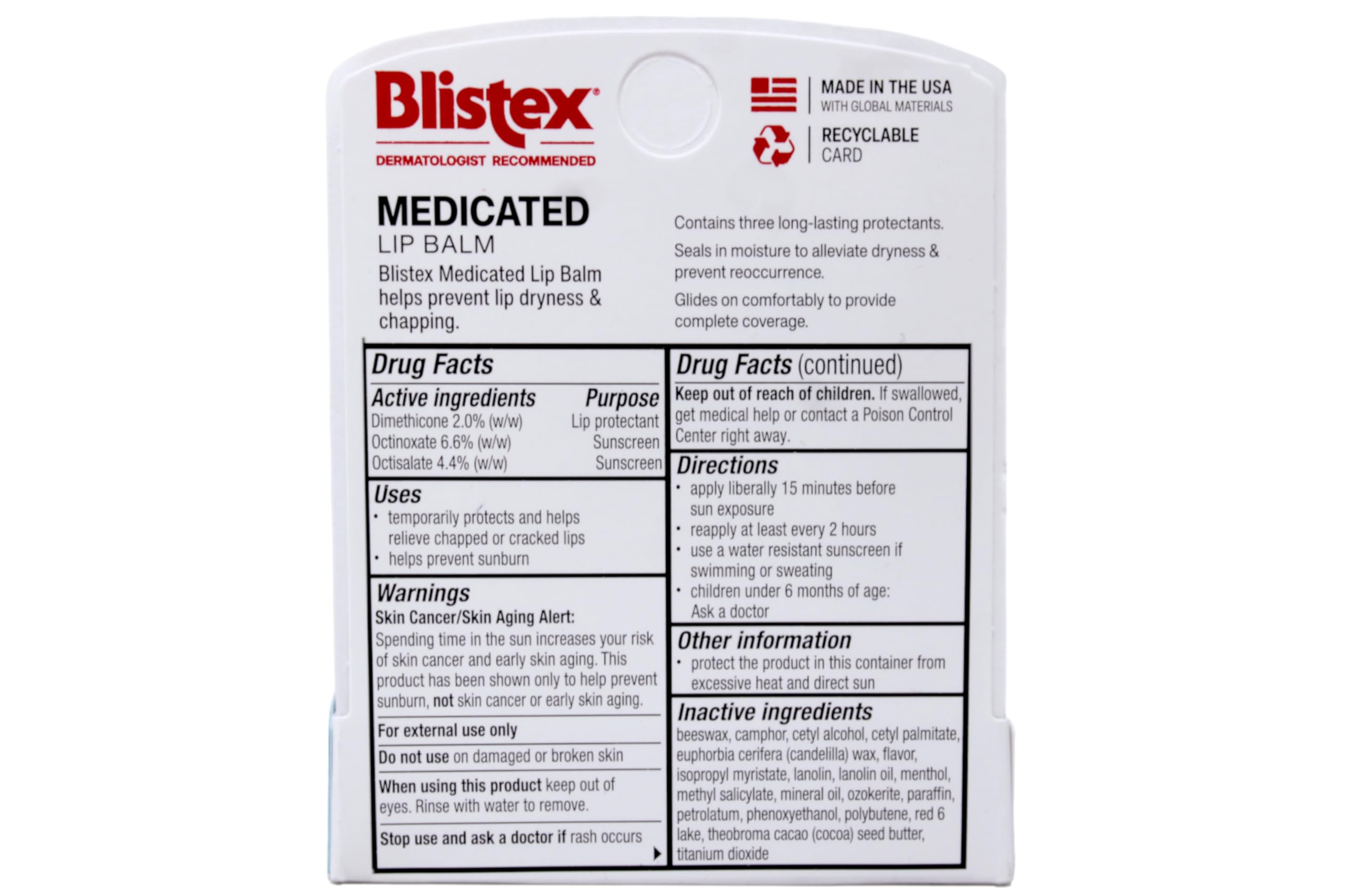 Baume Lèvres Blistex Médicamenteux — texture cremeuse montrant hydratation durable.