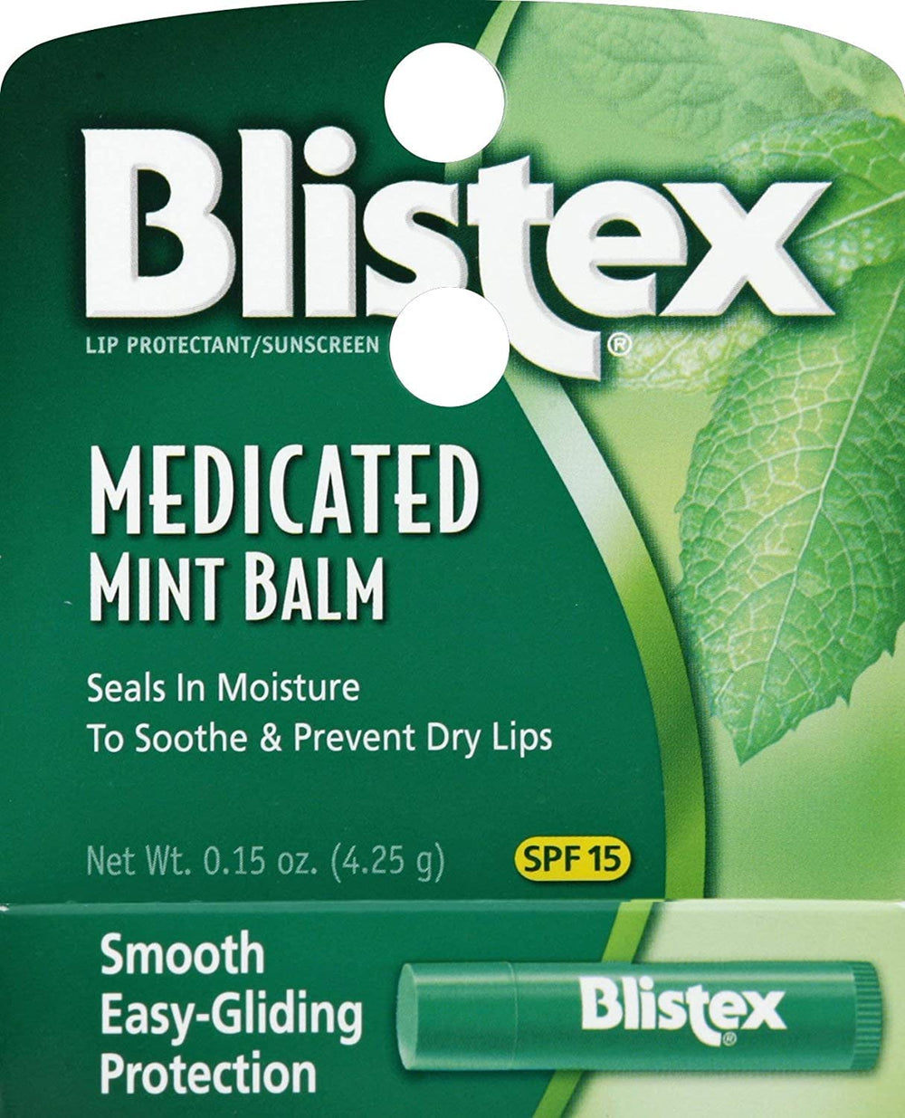 Blistex Baume Menthe SPF 15 rafraîchissant pour lèvres sèches et gercées.