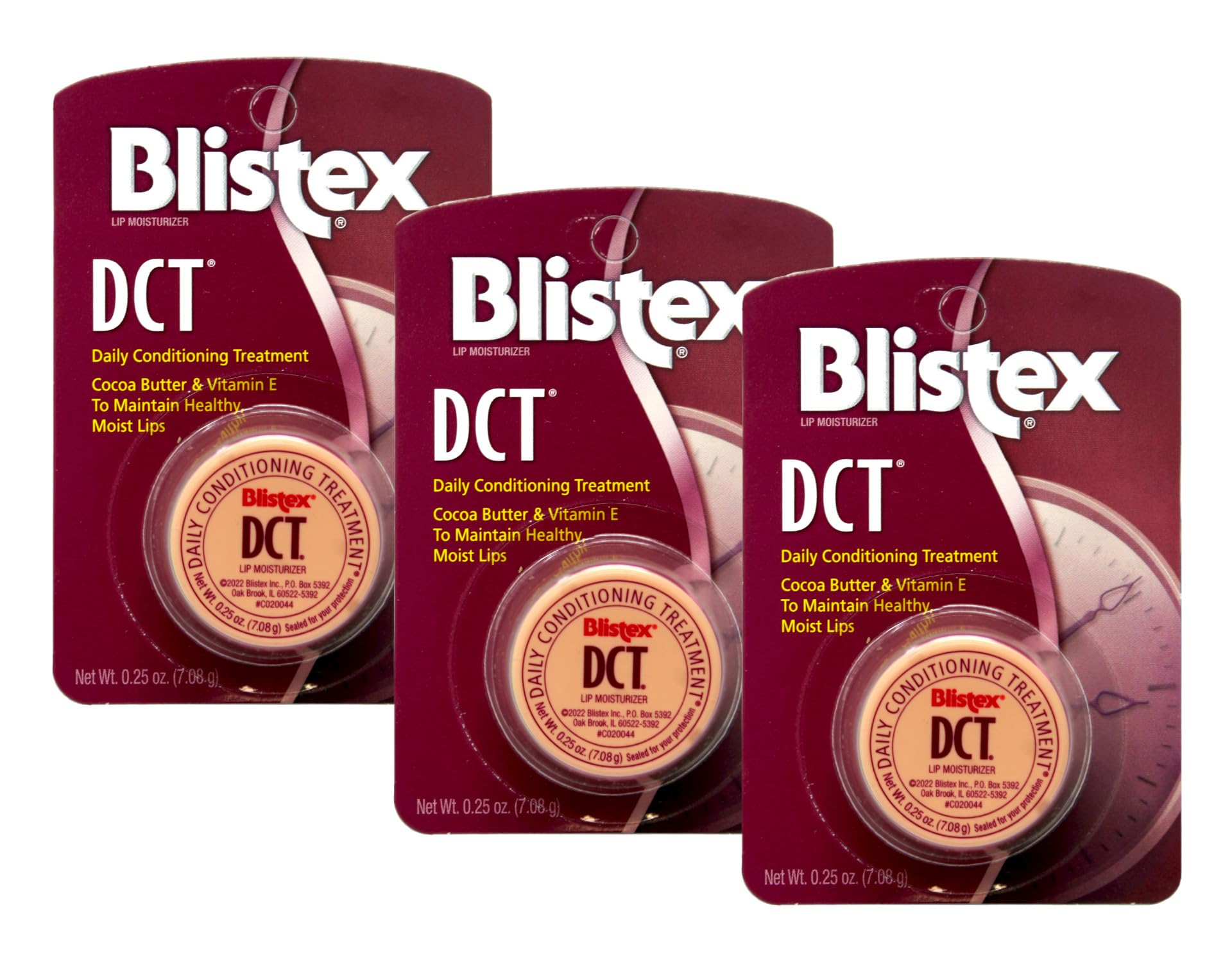 Blistex DCT, trio de pots, soin quotidien des lèvres hydratées.