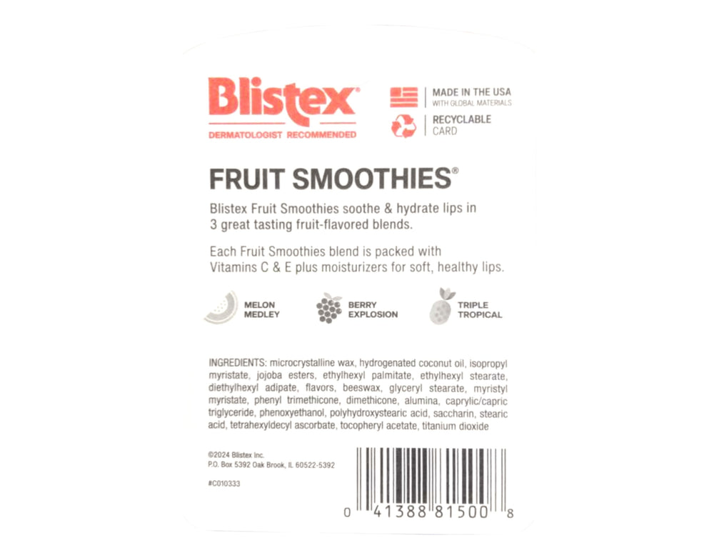 Blistex Fruit Smoothies bâton: parfum fruité rafraîchissant.