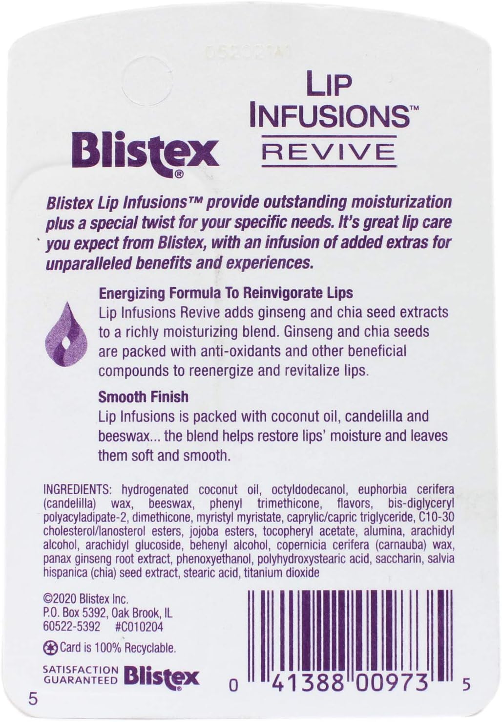 Blistex Infusions Lèvres Revive, emballage: soin pratique en déplacement.