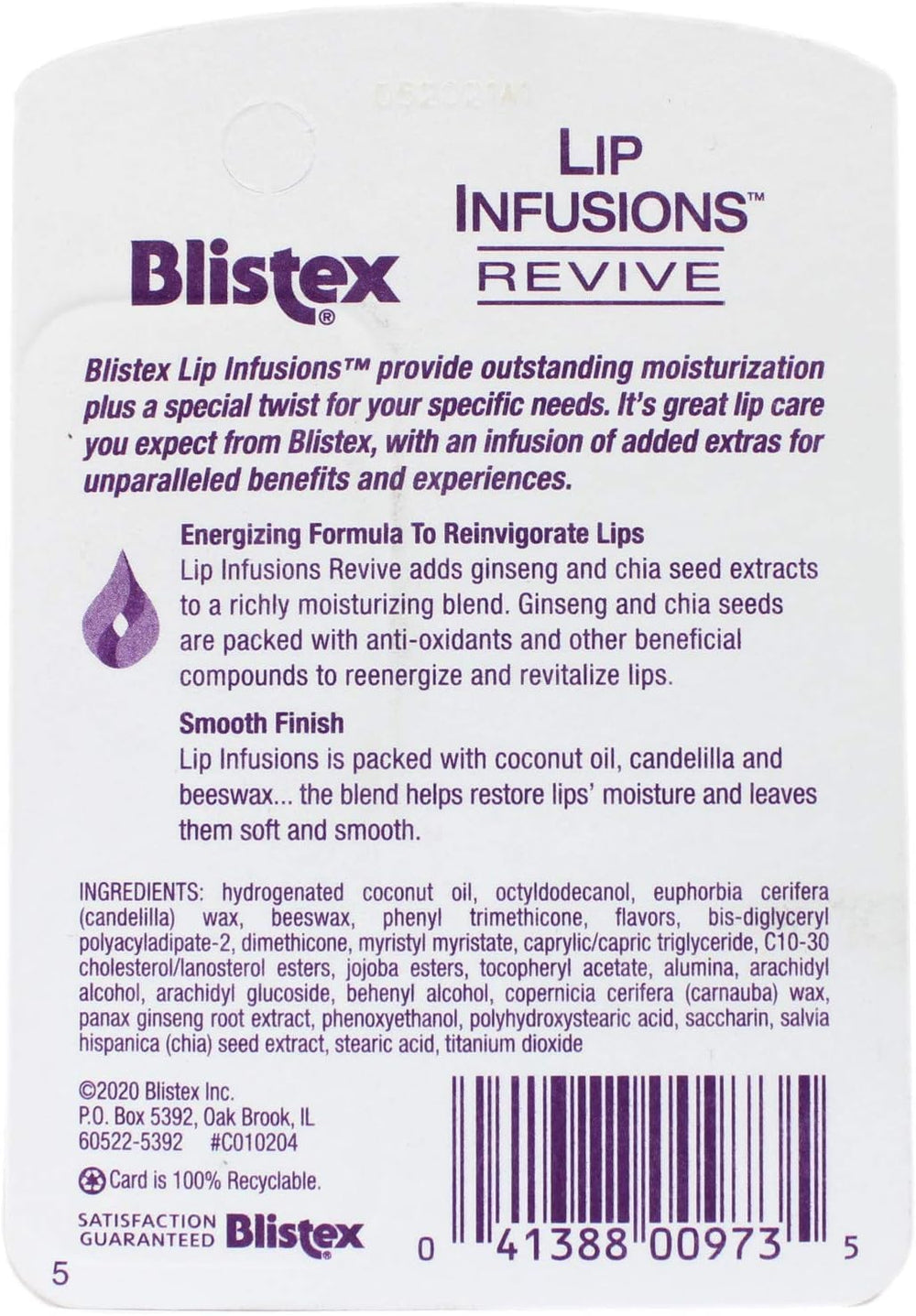 Blistex Infusions Lèvres Revive, emballage: soin pratique en déplacement.