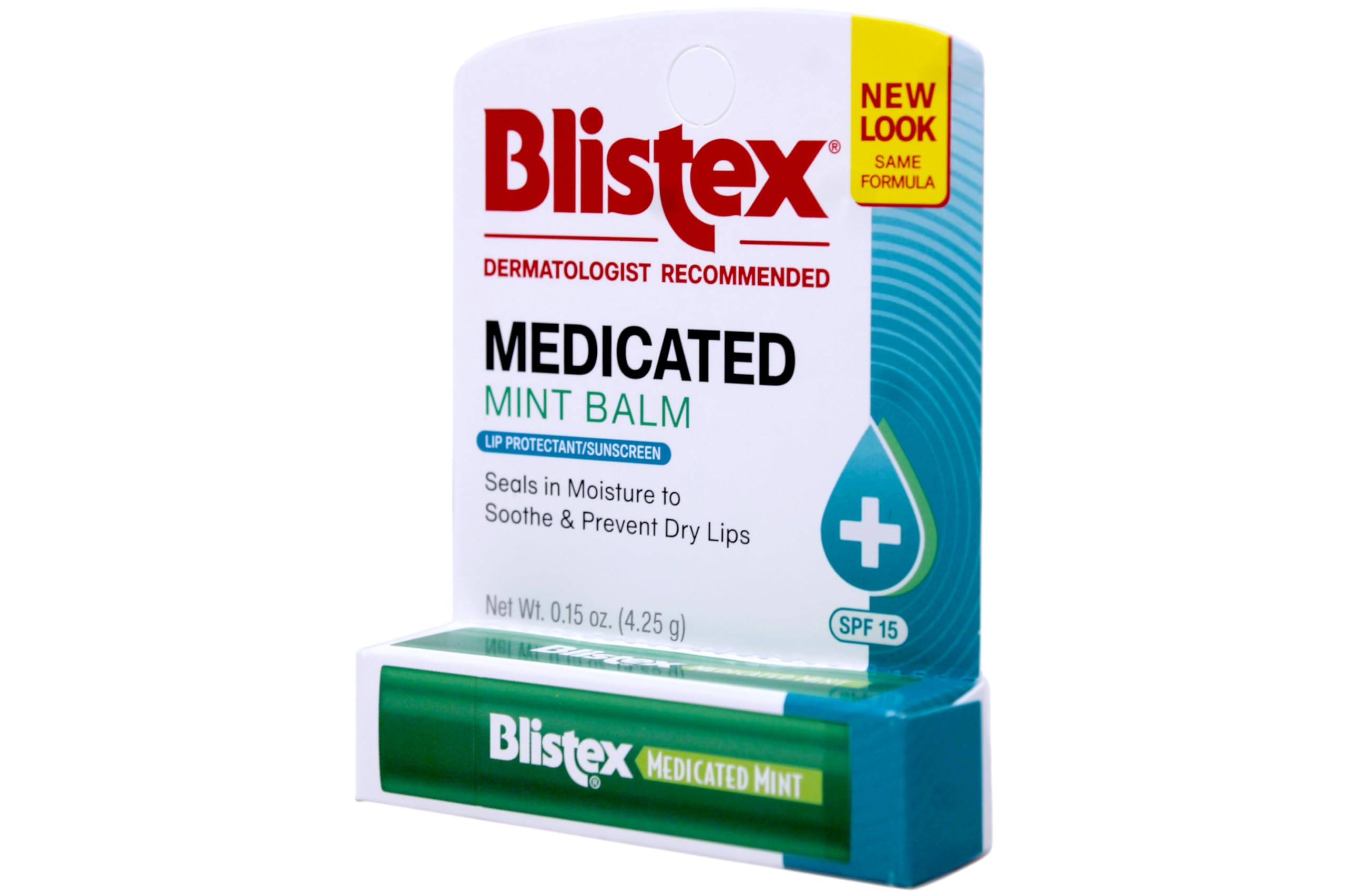 Blistex lip balm SPF 15 mint label close-up on tube
